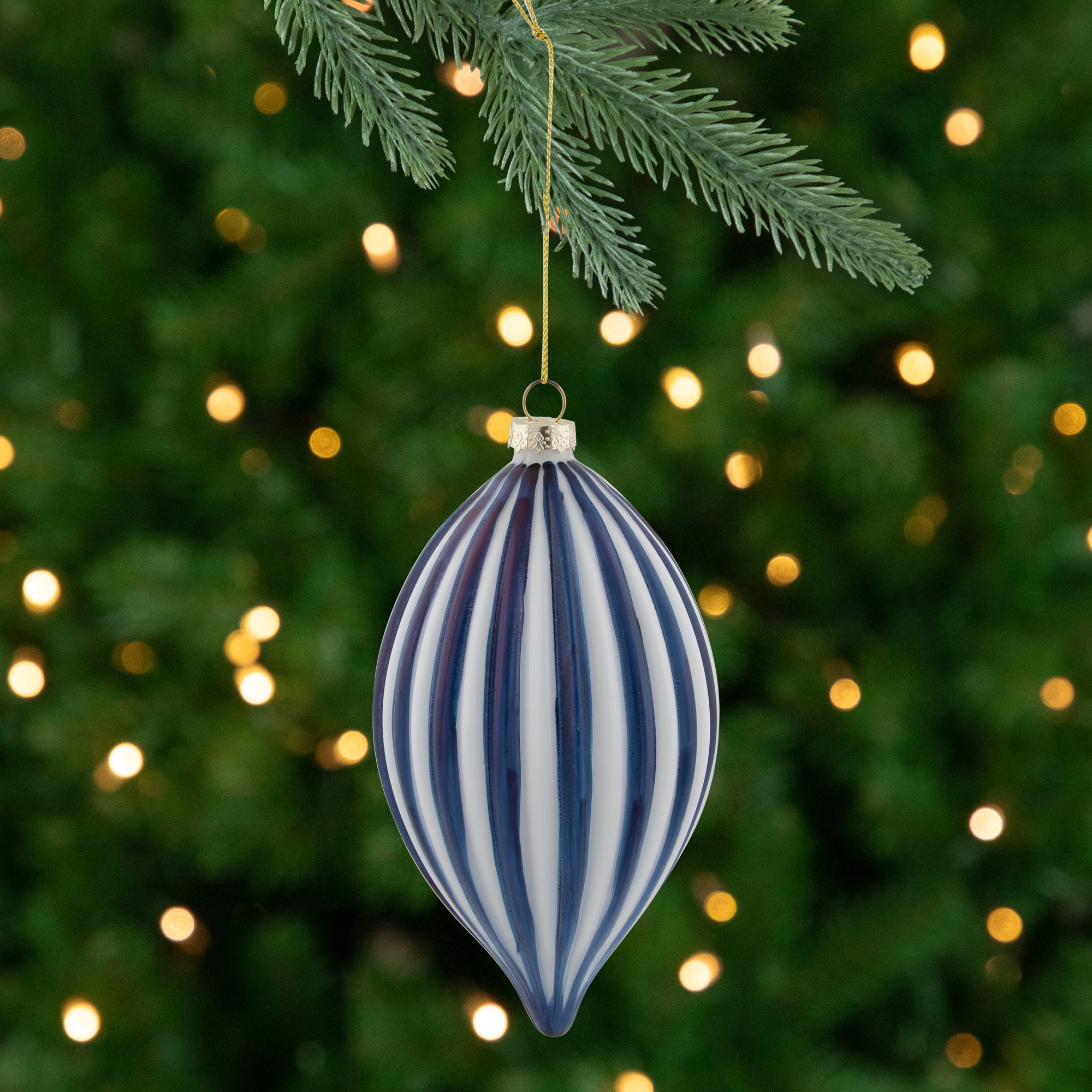 5.75" Blue and White Striped Finial Glass Christmas Ornament By Northlight | Michaels®