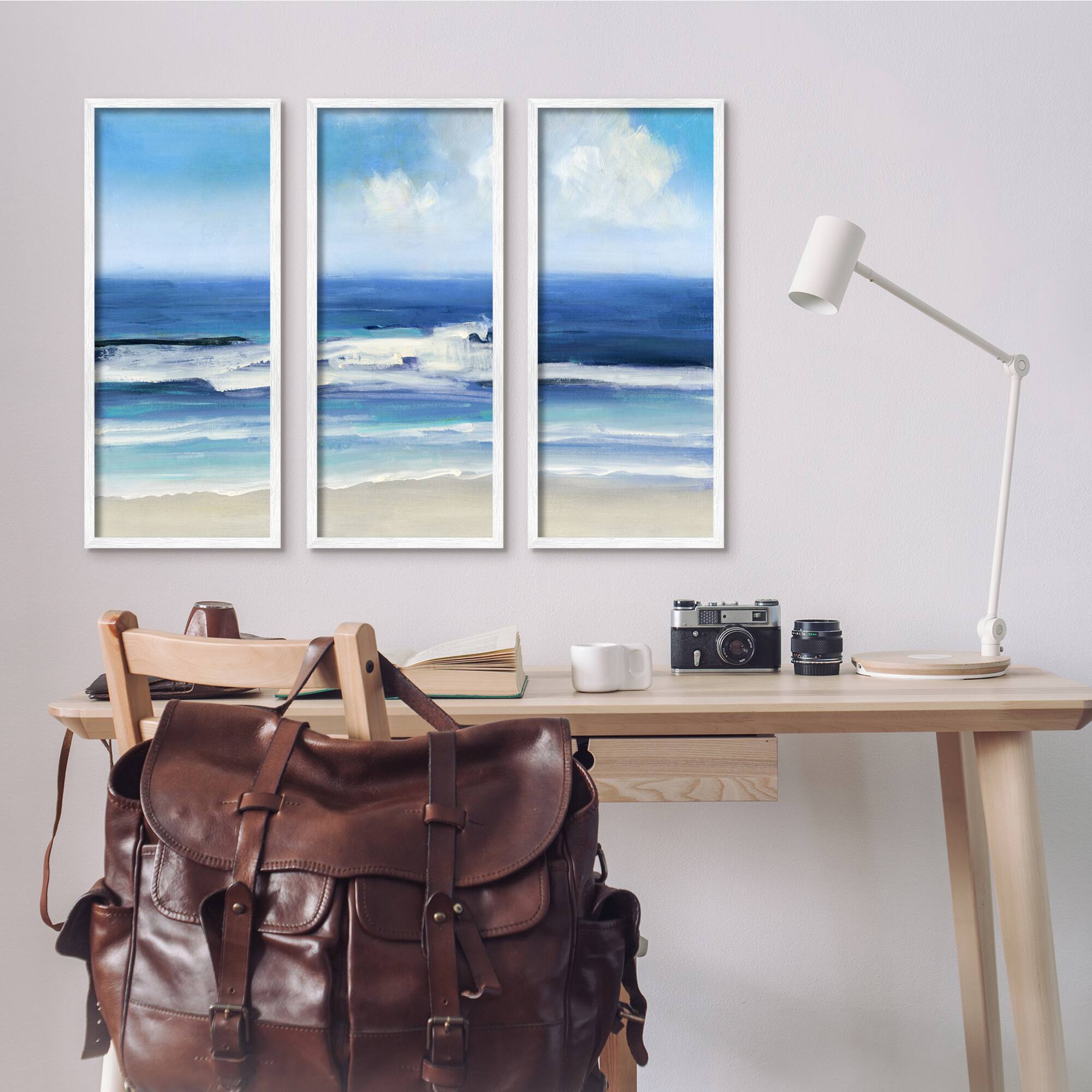Stupell Industries Blue Beach Coast Triptych Incoming Summer Tide Waves Framed Wall Art
