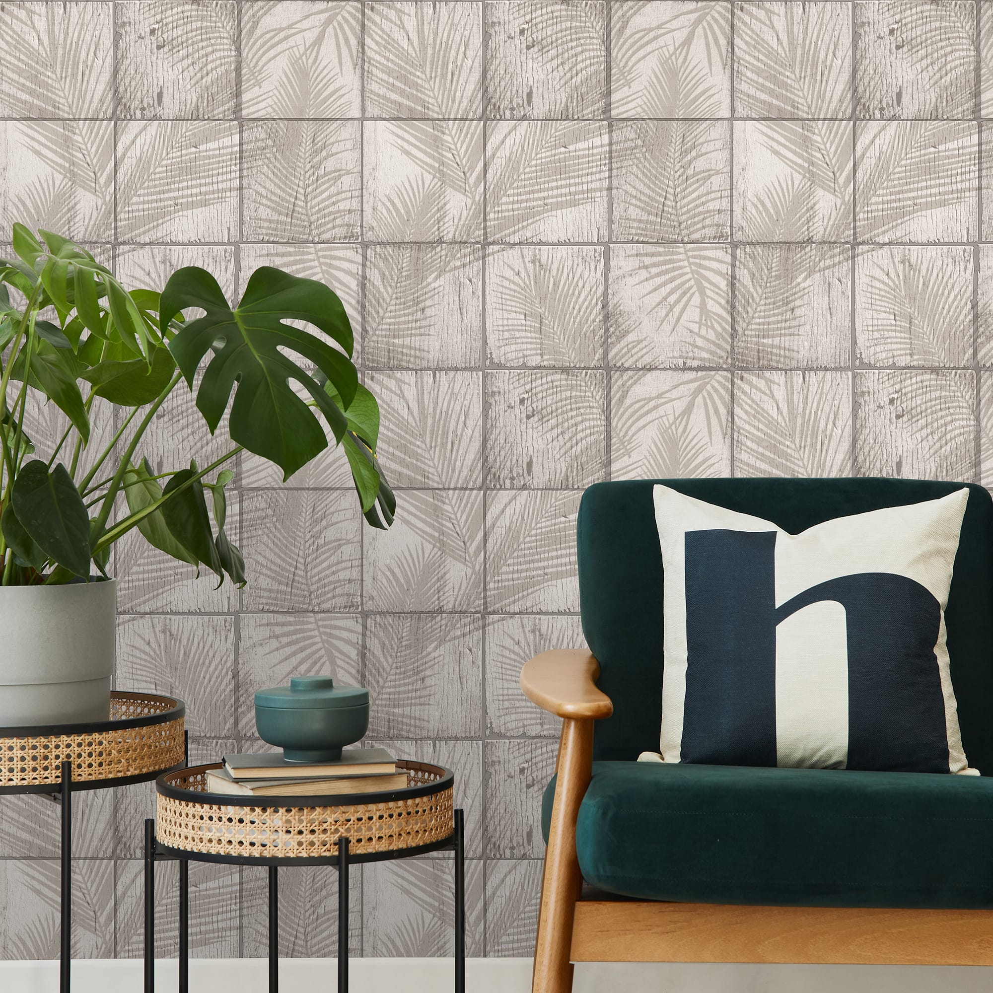 Designs Direct Rustic Palm Shadow Tile Wallpaper