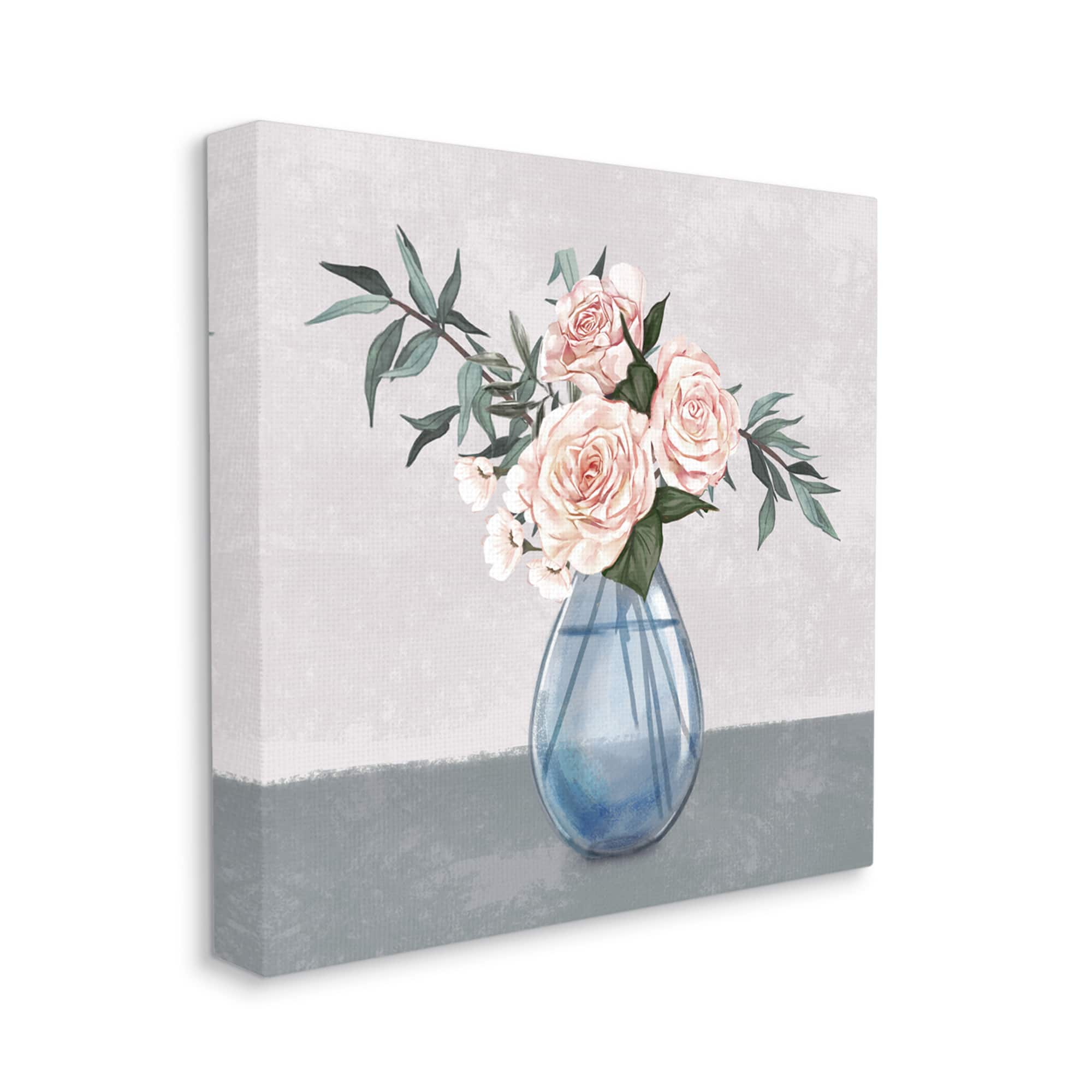 Stupell Industries Pink Roses Blue Teardrop Vase Soft Florals Canvas Wall Art