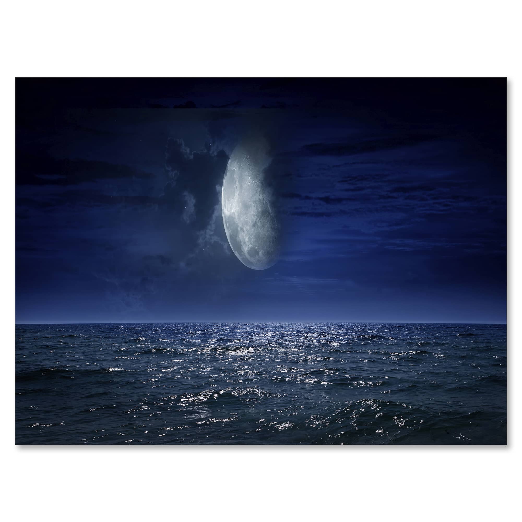 Designart - Full Moon Over Dark Ocean At Night - Nautical & Coastal Canvas Wall Art Print