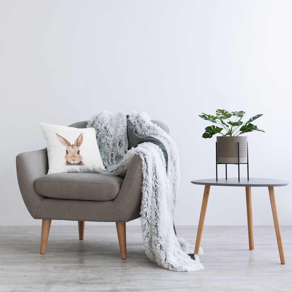 Stupell Industries Happy Rabbit Face Animal, Happy Rabbit Face Animal Decorative Printed Throw Pillow
