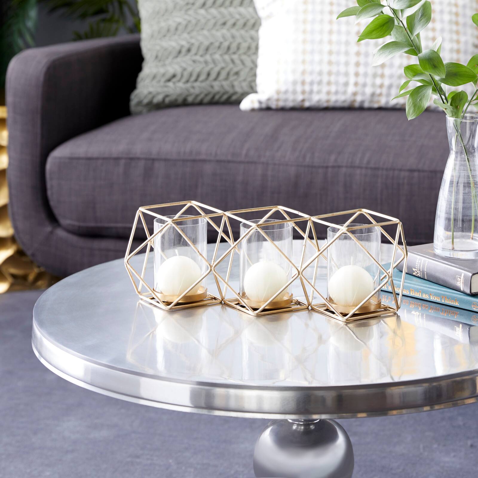 15" Gold Iron Modern Candlestick Holder