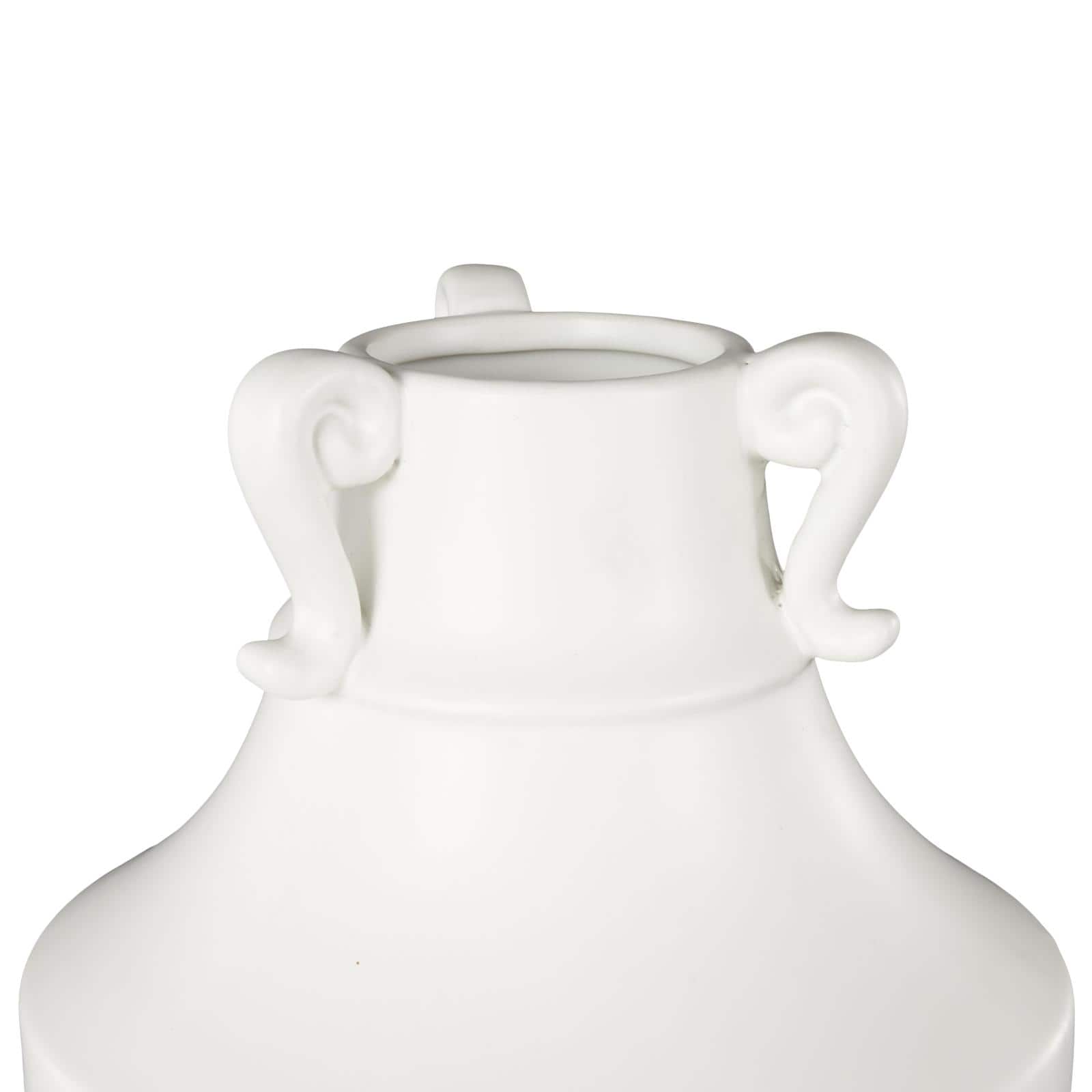 18.25" White Ceramic Sleek Amphora Vase with Scroll Handles
