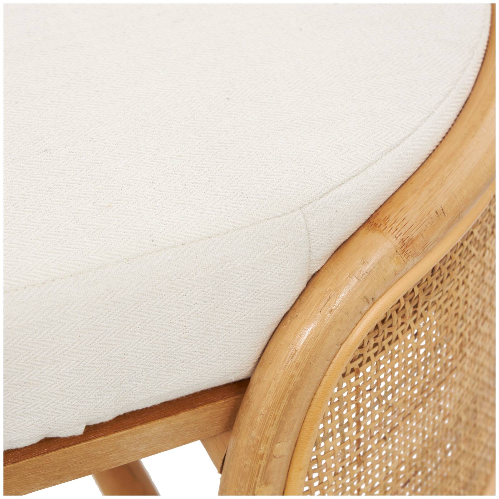 49" Brown Rattan Handmade Oval Bench with White Fabric Cushion