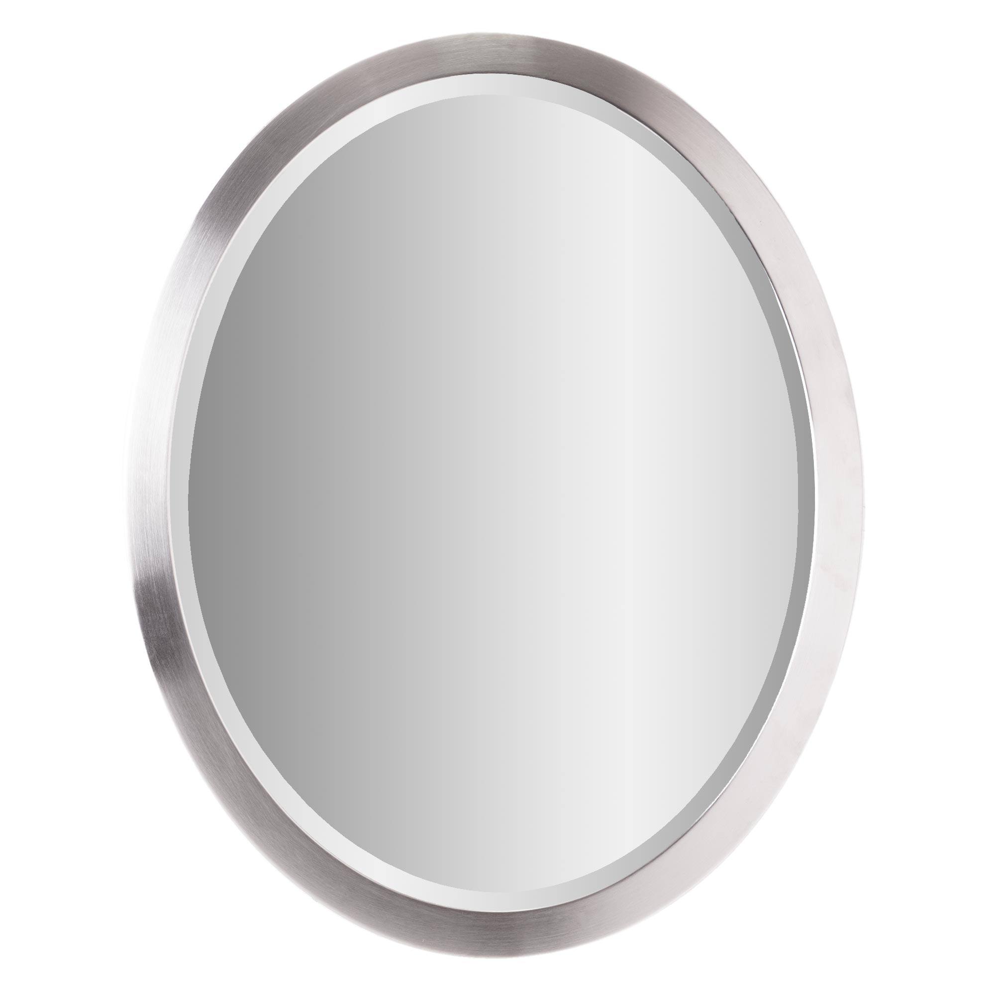 Classic Brushed Nickel Oval Metal Framed Beveled Vanity Wall Mirror - 23" x 29"