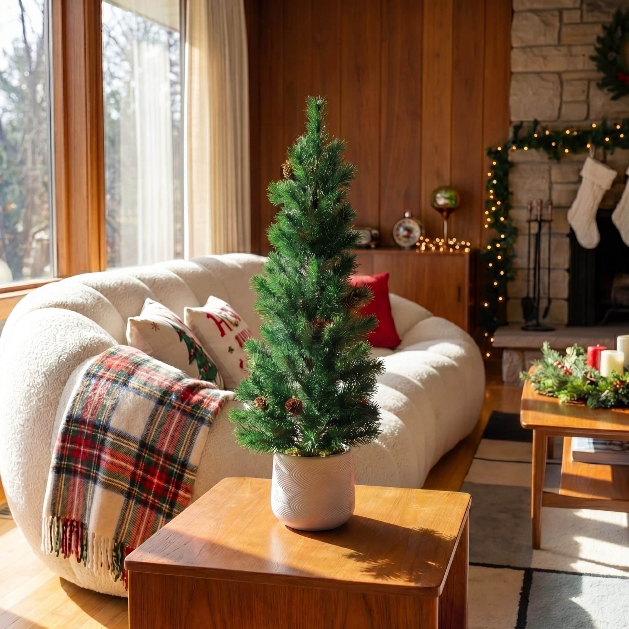 Nearly Natural 20" Unlit Artificial Christmas Tree with Pinecones in White Ceramic Planter