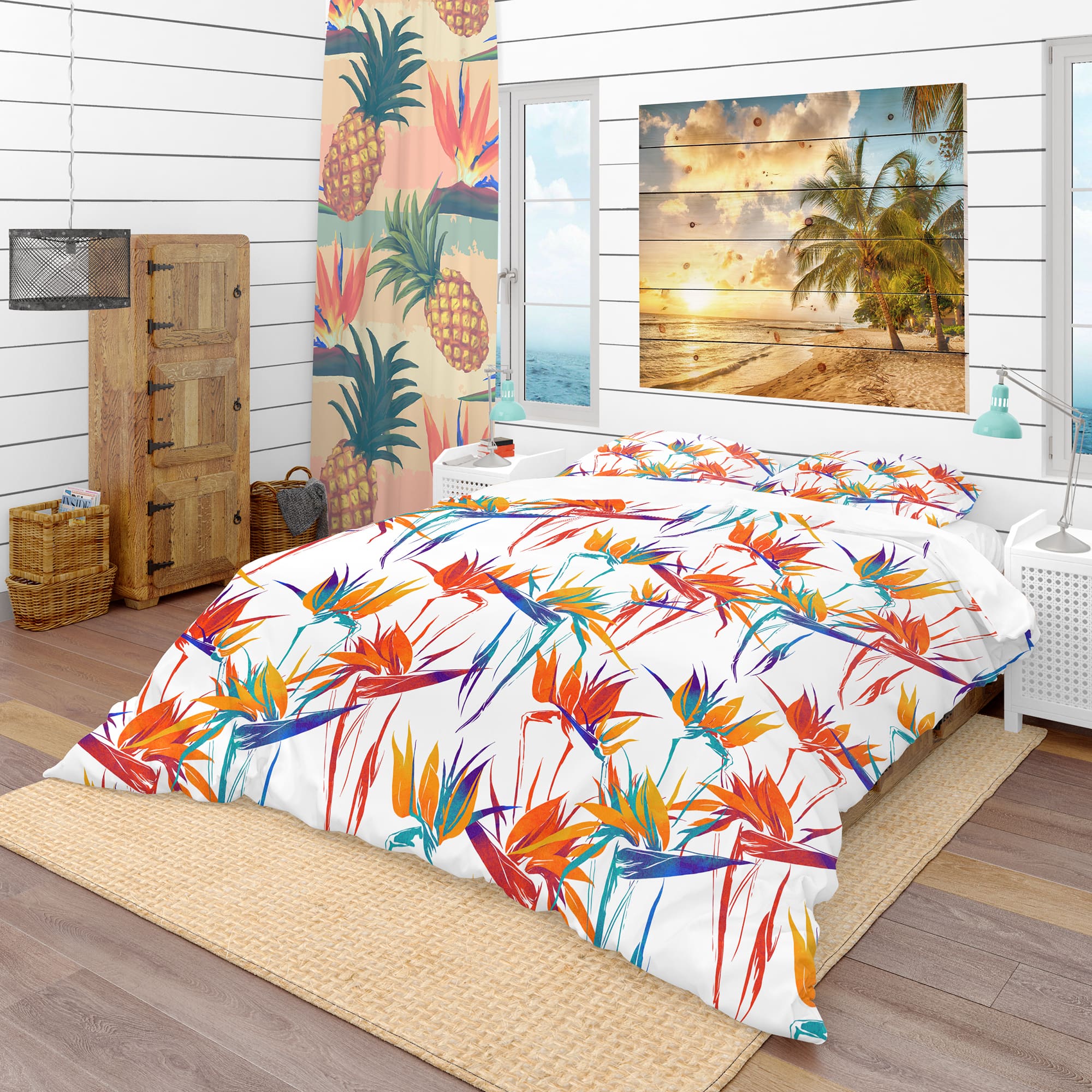 Designart 'Imprints Strelitzia Flowers Mix Repeat Pattern' Tropical Bedding Set