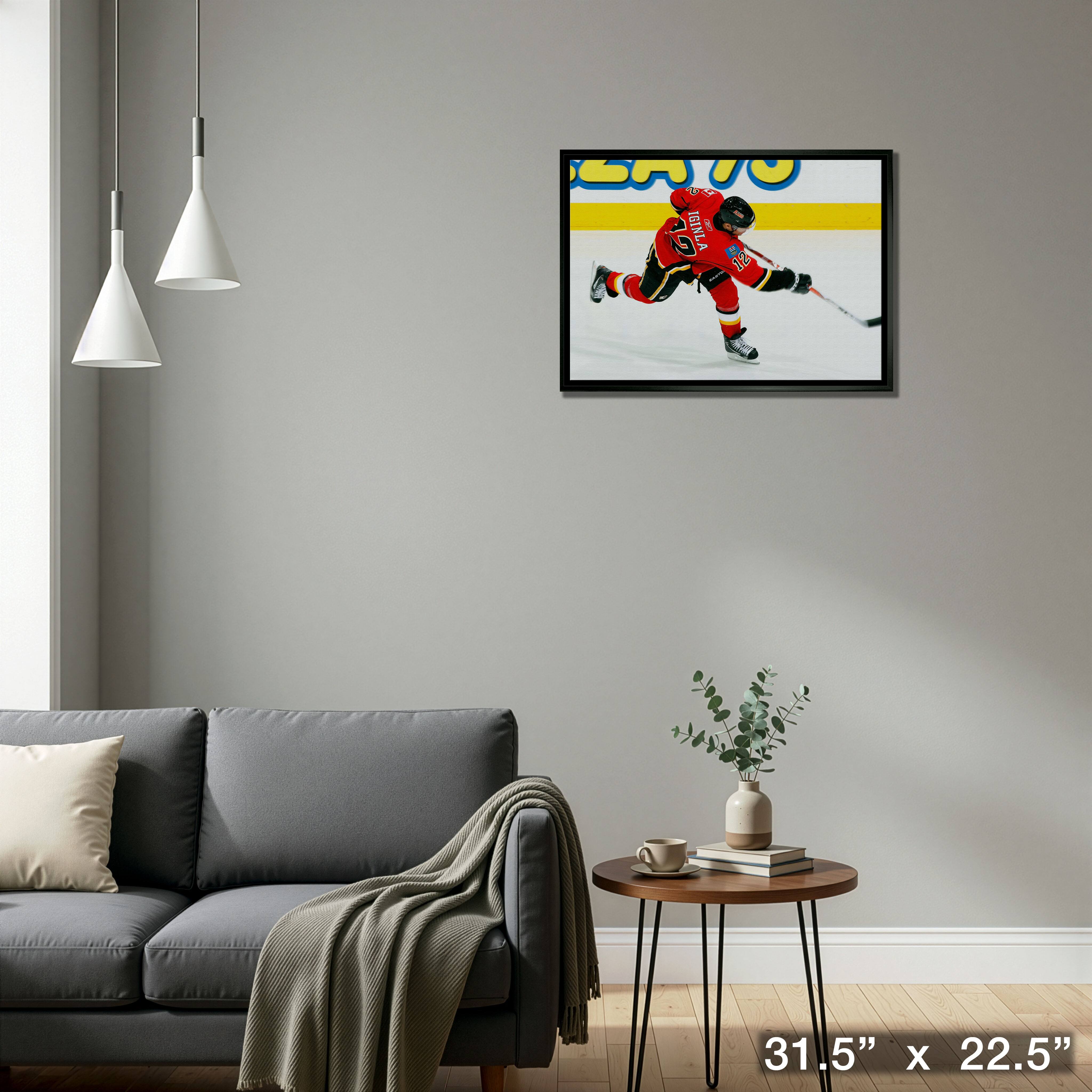 Jarome Iginla 20" x 29" Framed Canvas Flames Shooting-H 31.5" x 22.5"