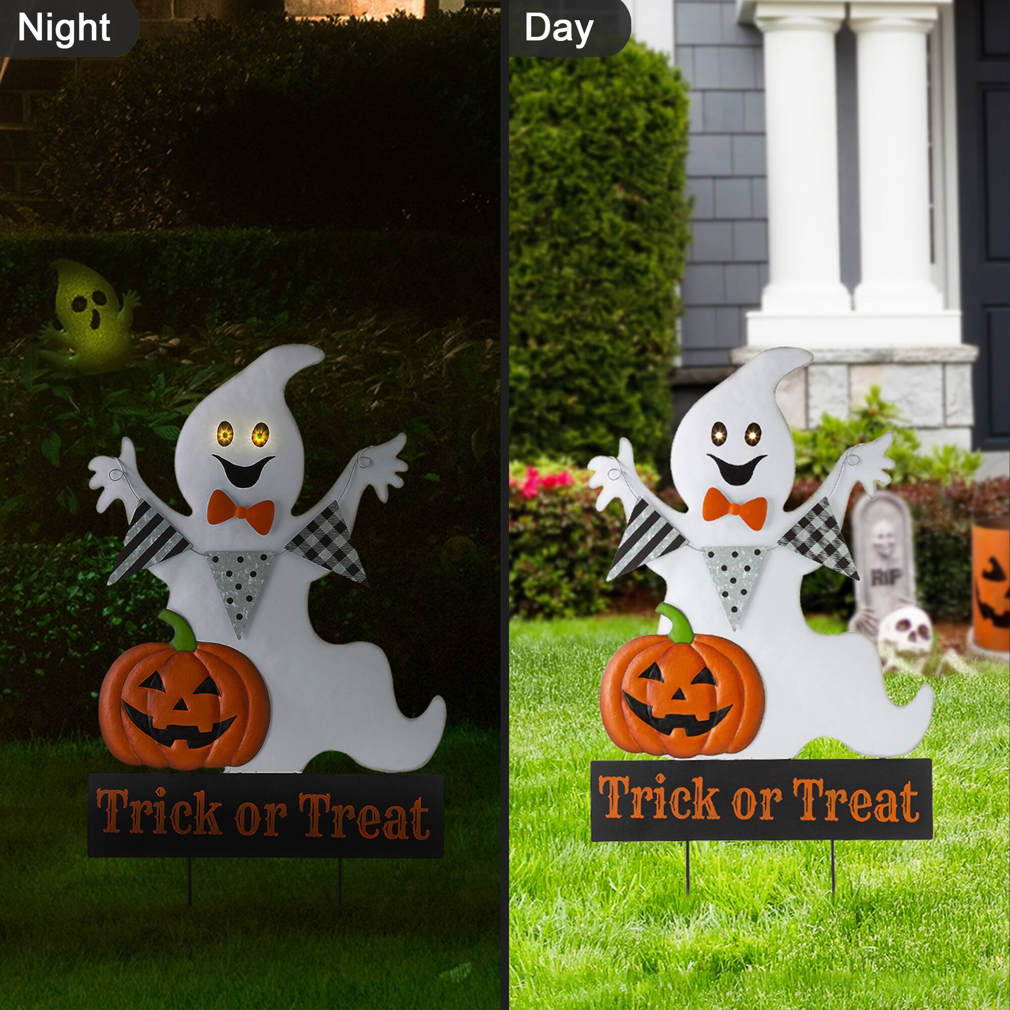 Glitzhome® 32" Lighted Metal Halloween Ghost Yard Stake with Timer