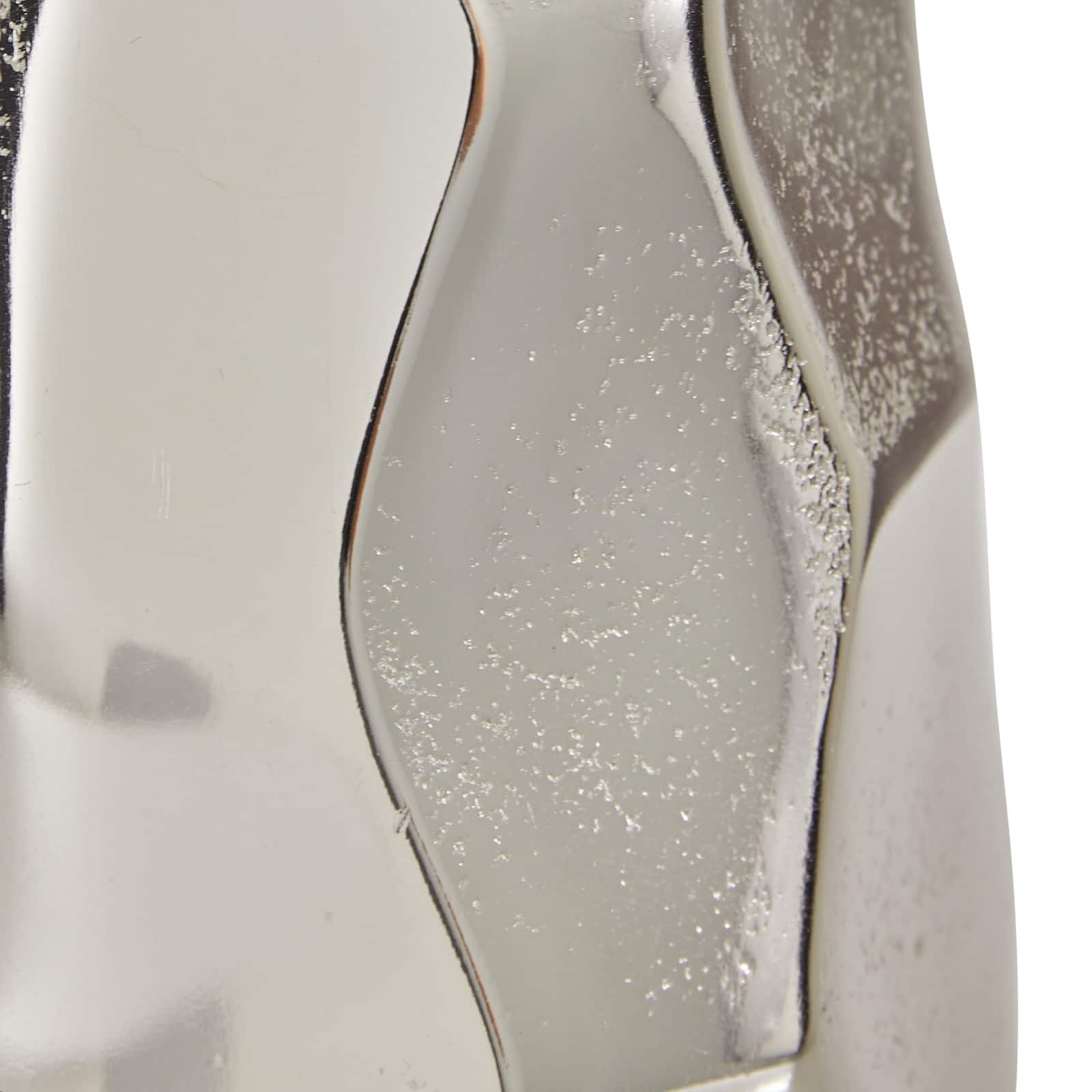 Contemporary Geometric-Style Metallic Silver Aluminum Vase, 12" x 5.7" x 5.4"