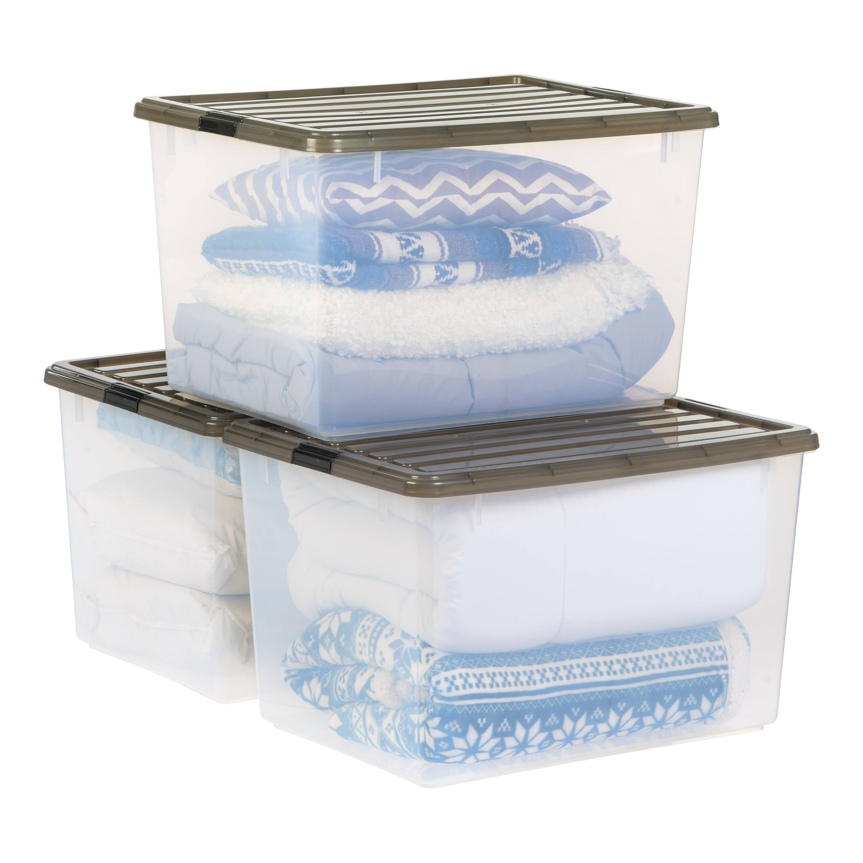 Iris® 144qt. Clear View Plastic Storage Bins with Gray Latching Buckle Lids, 3ct.