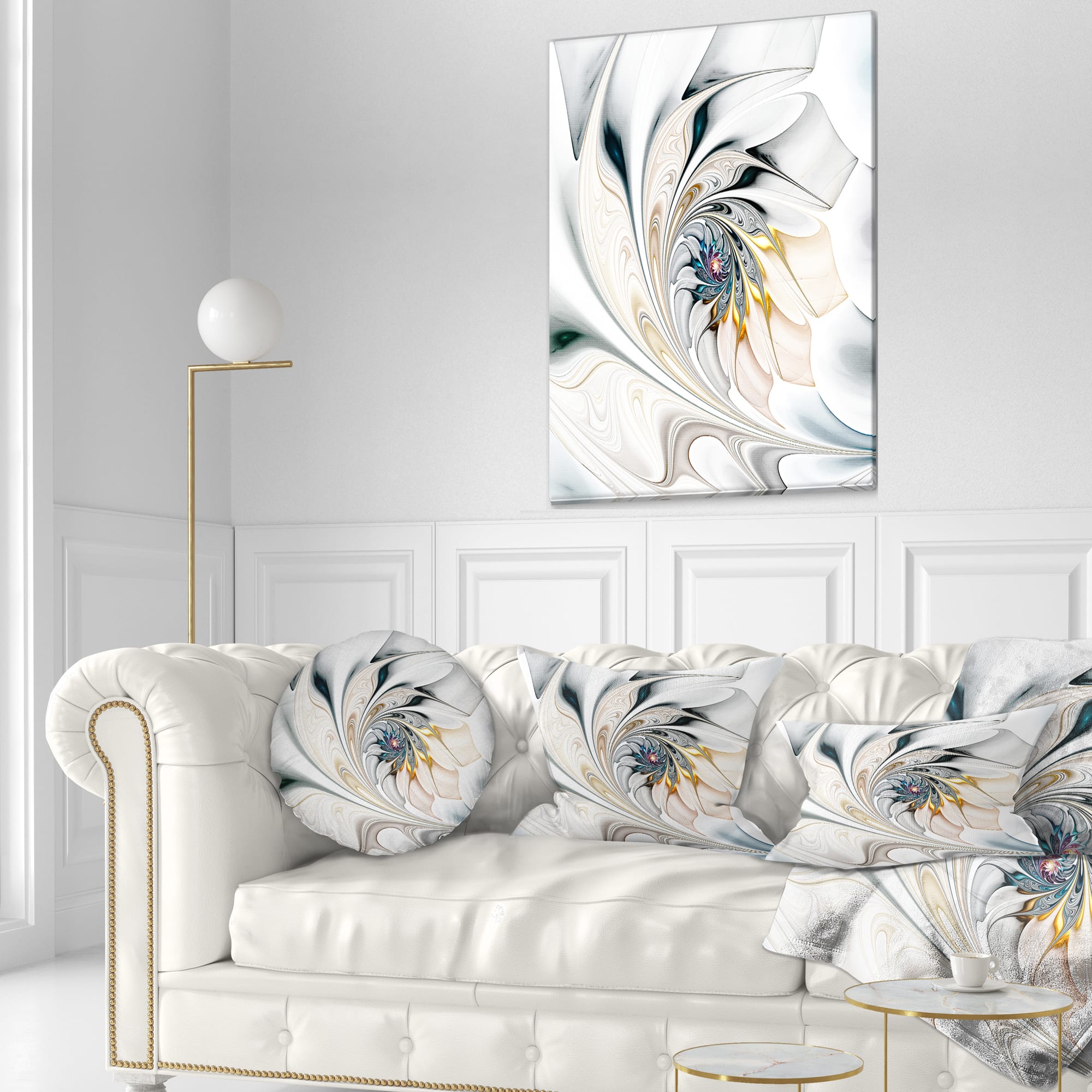 Designart - White Stained Glass Floral Art - Large Floral Wall Art Canvas