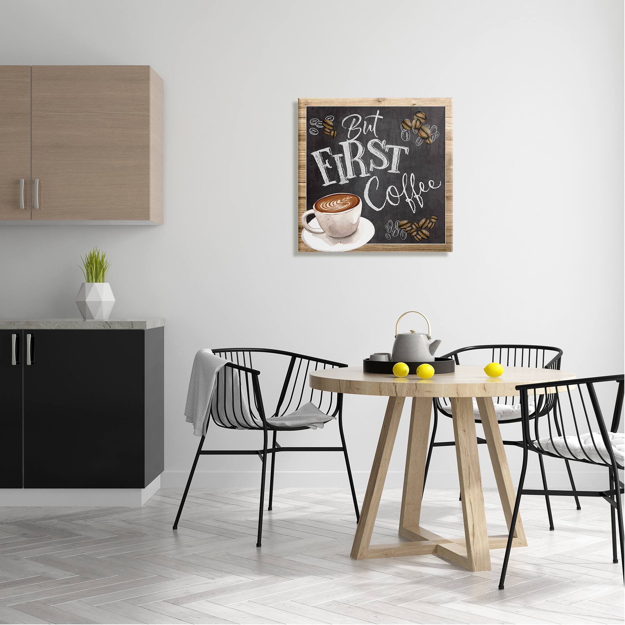 Stupell Industries But First Coffee Typography Chalkboard Latte Beans Canvas Wall Art