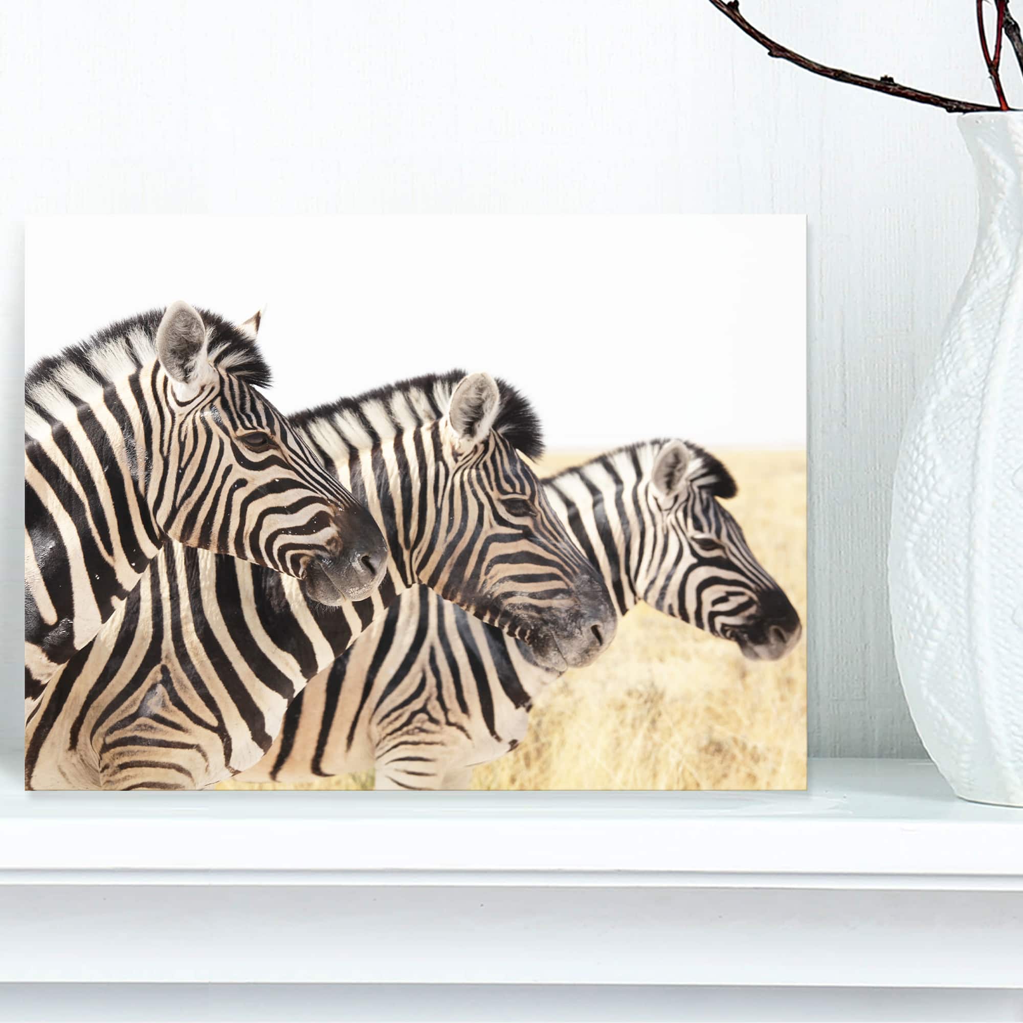 Designart - Zebras in A Row in Grassland - African Wall Art Print