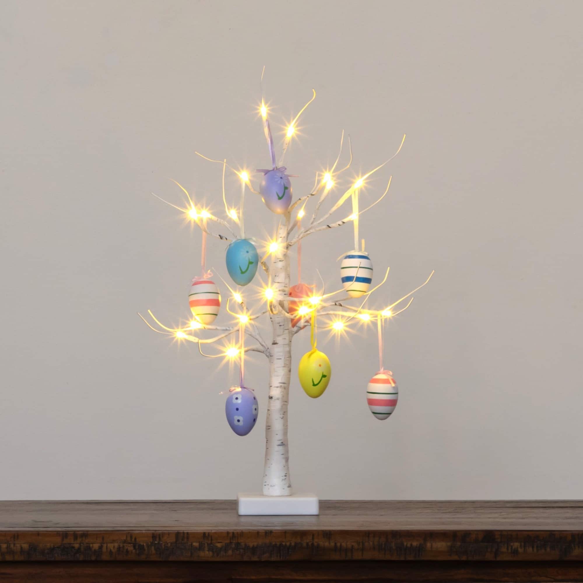 2ft. Pre-Lit Artificial Easter Twig Tree with Egg Ornaments and 24 Warm White LED Lights