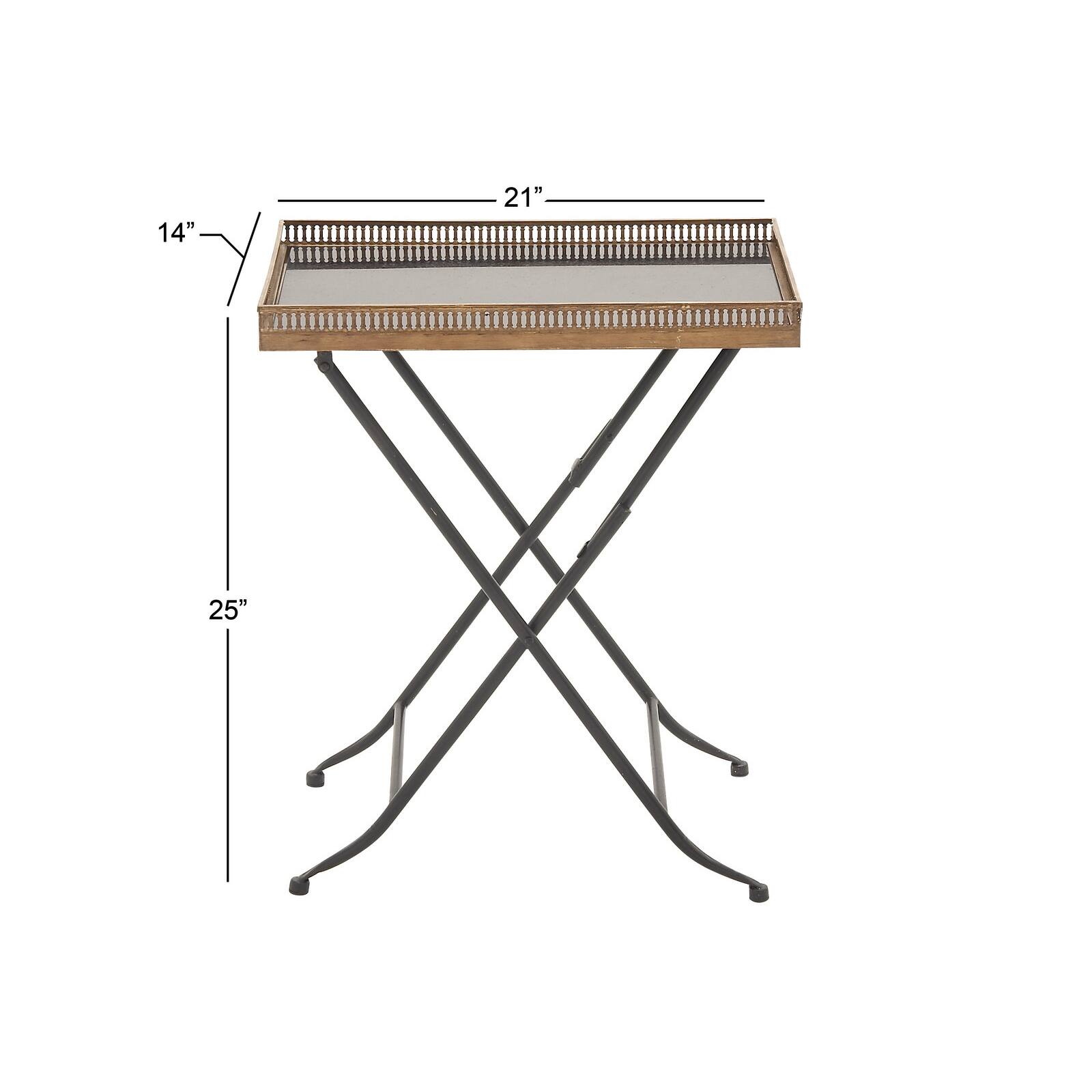 25" Gold Iron & Marble Traditional Accent Table