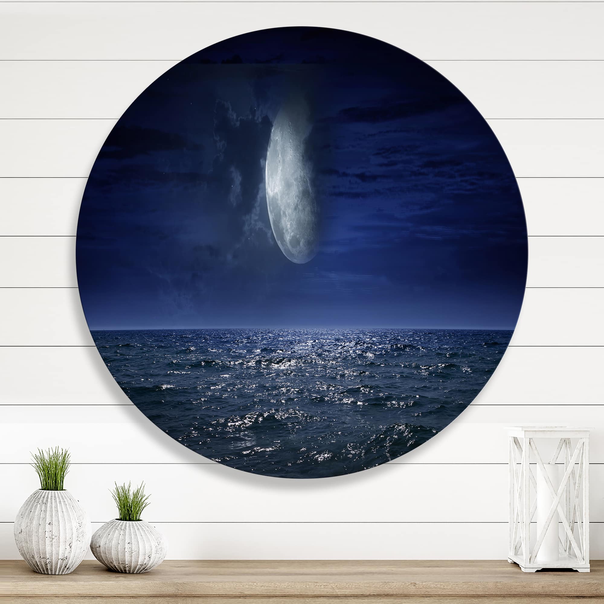 Designart - Full Moon Over Dark Ocean At Night