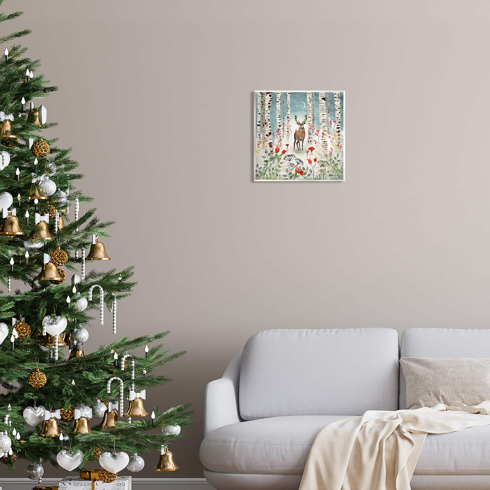 Stupell Industries Deer in Nighttime Birch Forest Wall Art Plaque
