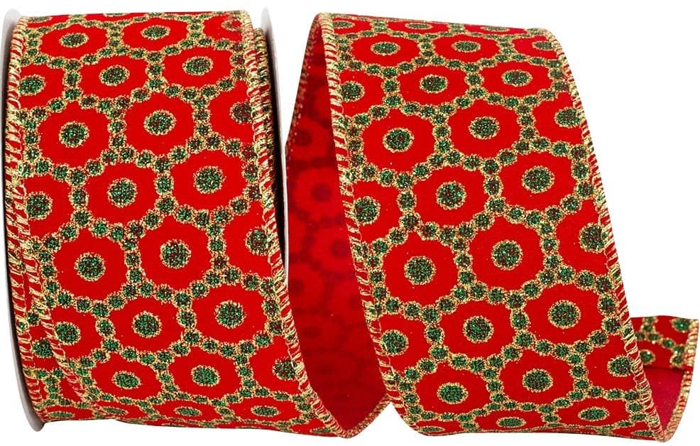 JAM Paper 2.5" x 10yd. Red & Green Rococo Christmas Wired Edge Ribbon