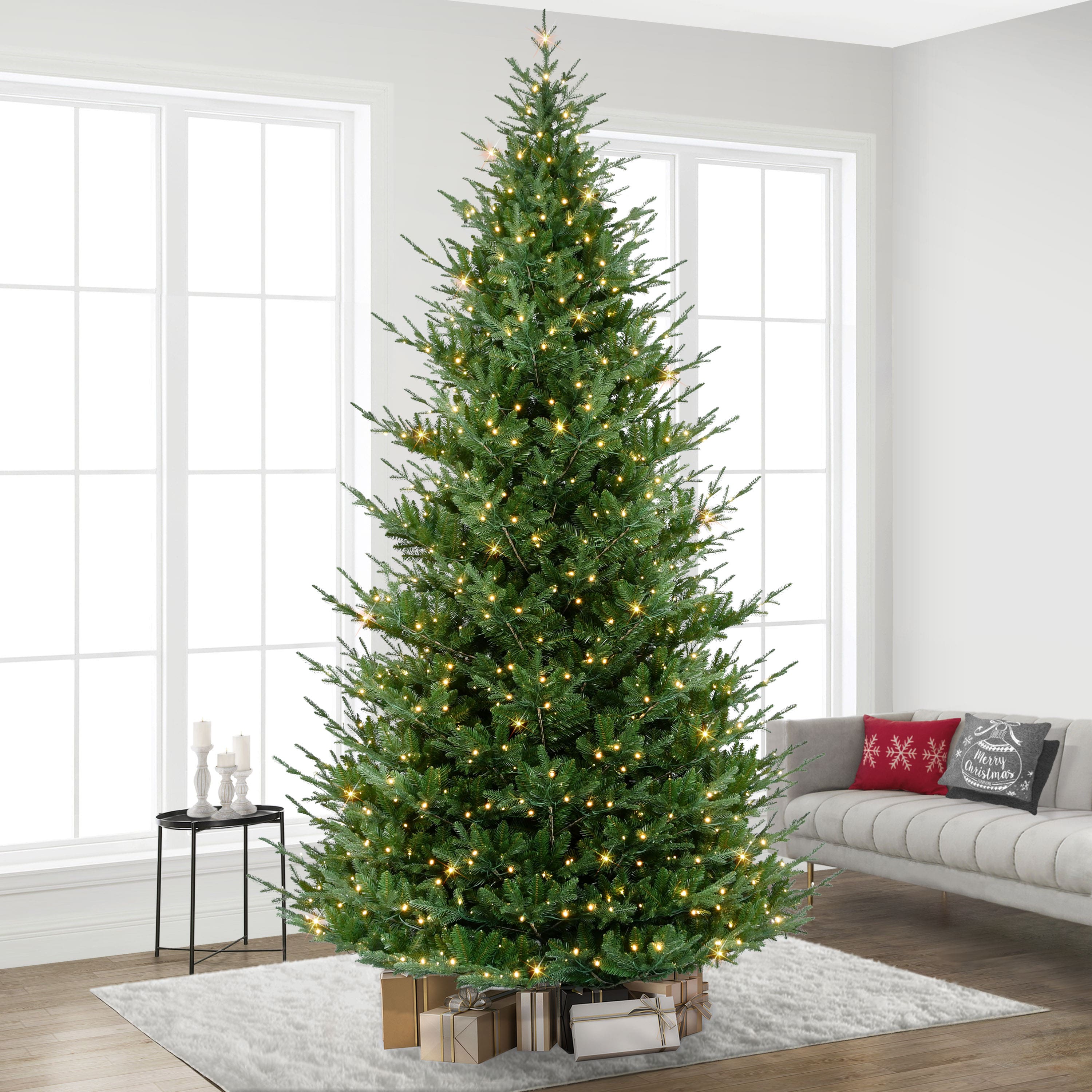 12ft. Pre-Lit Hillside Spruce Artificial Christmas Tree, Warm White LED Lights