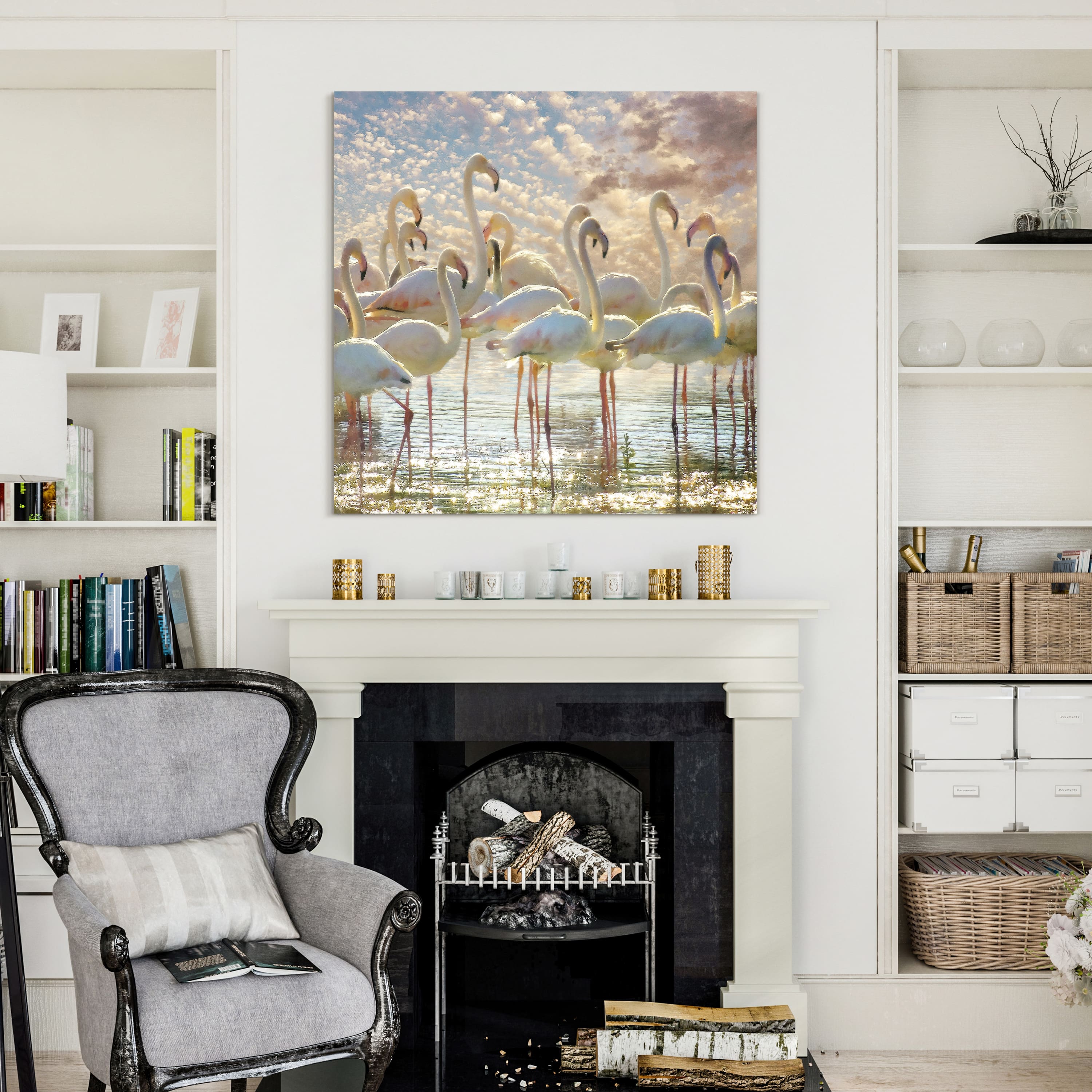 Empire Art Direct 38" x 38" Flamingo Flair Frameless Free Floating Printed Tempered Glass Wall Art