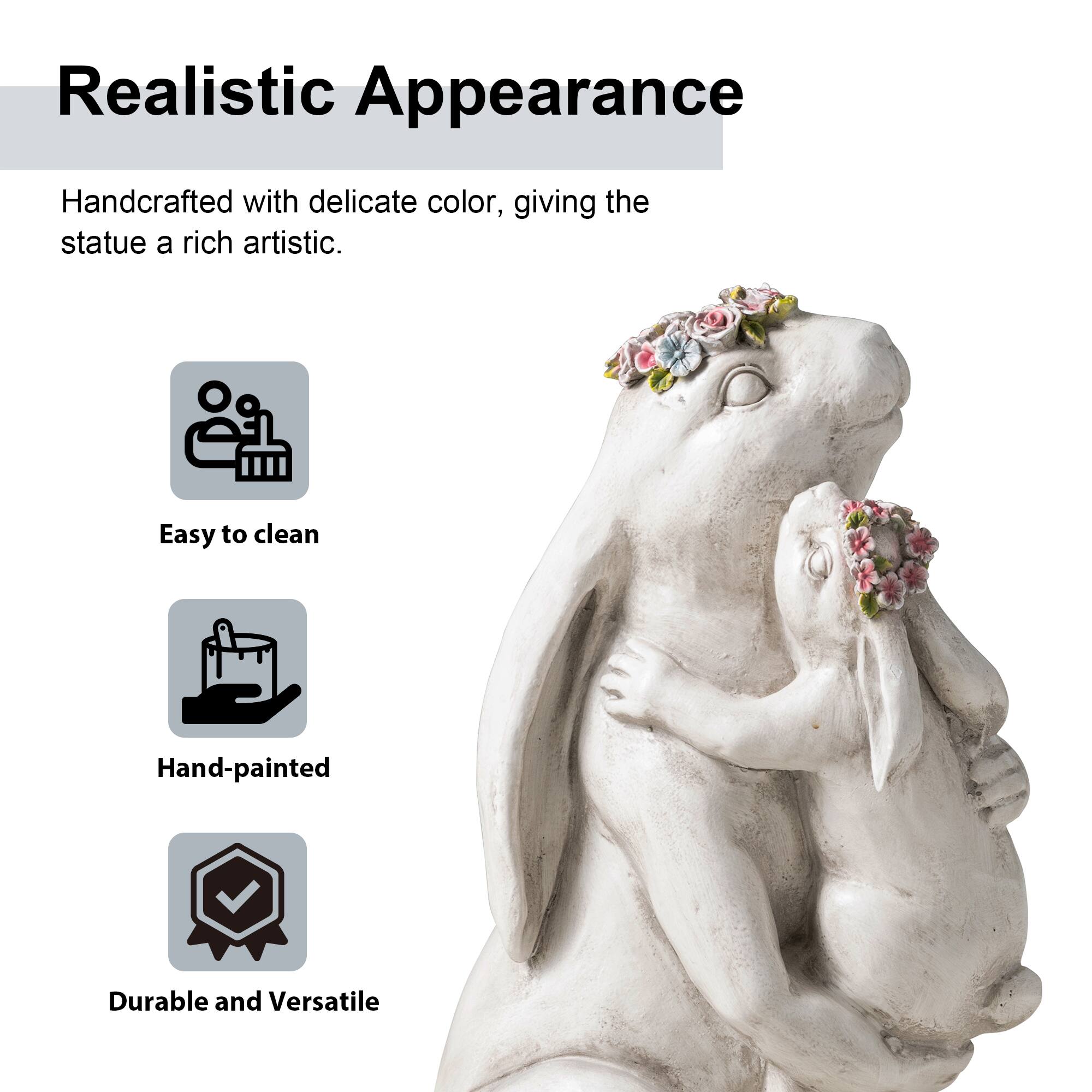 Glitzhome® 17" MGO Hugging Mom and Baby Rabbit Statue
