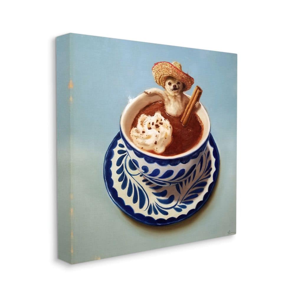 Stupell Industries Chihuahua Hot Chocolate Pet Animal Humor Café Canvas Wall Art