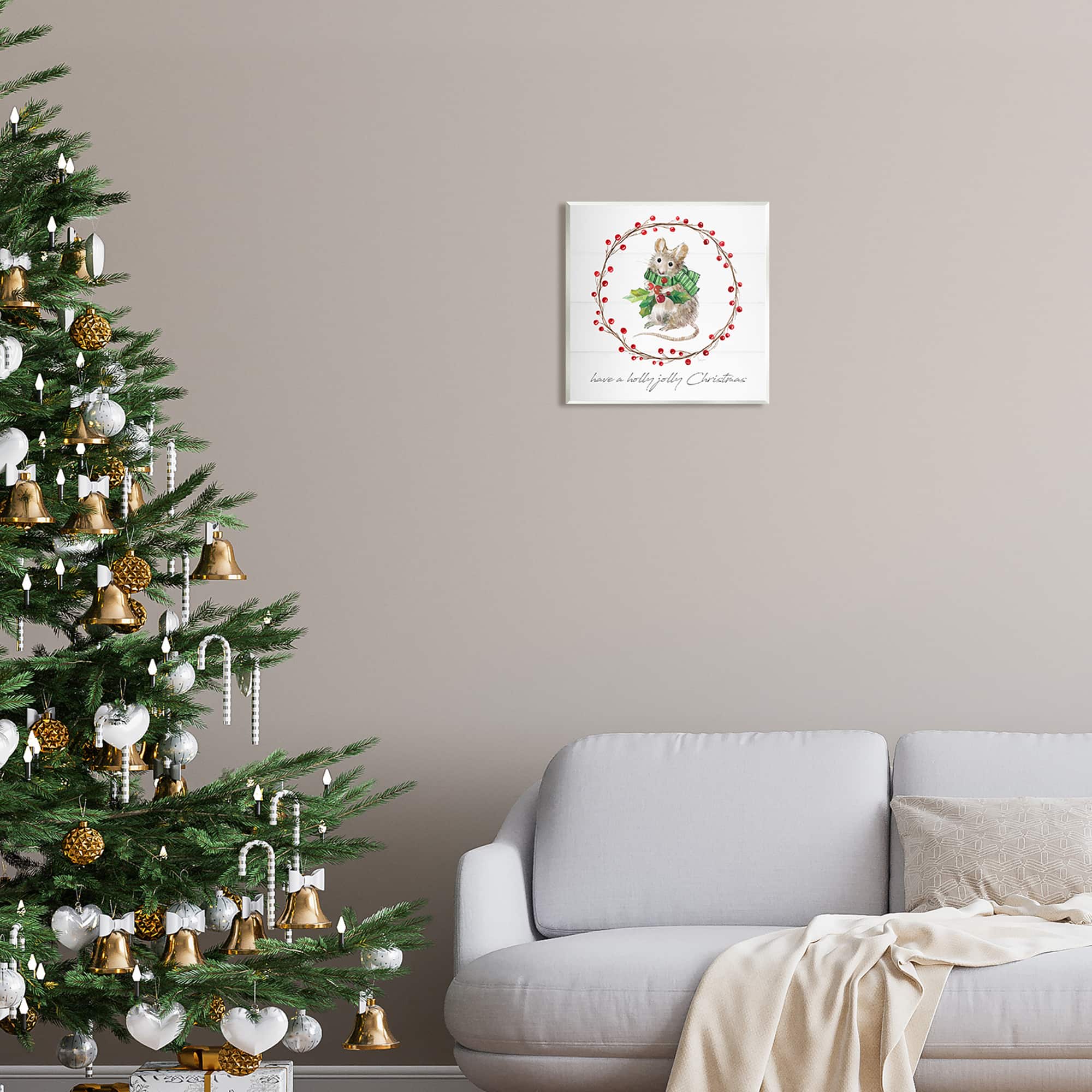 Stupell Industries Holly Jolly Christmas Mouse Wall Plaque Art