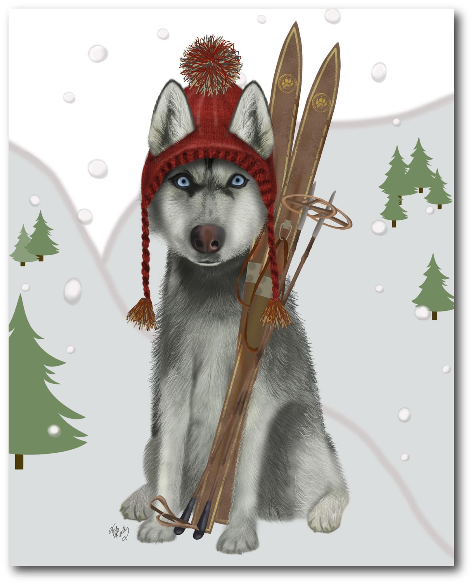 Courtside Market® Skiing Siberian Husky Gallery-Wrapped Canvas Wall Art
