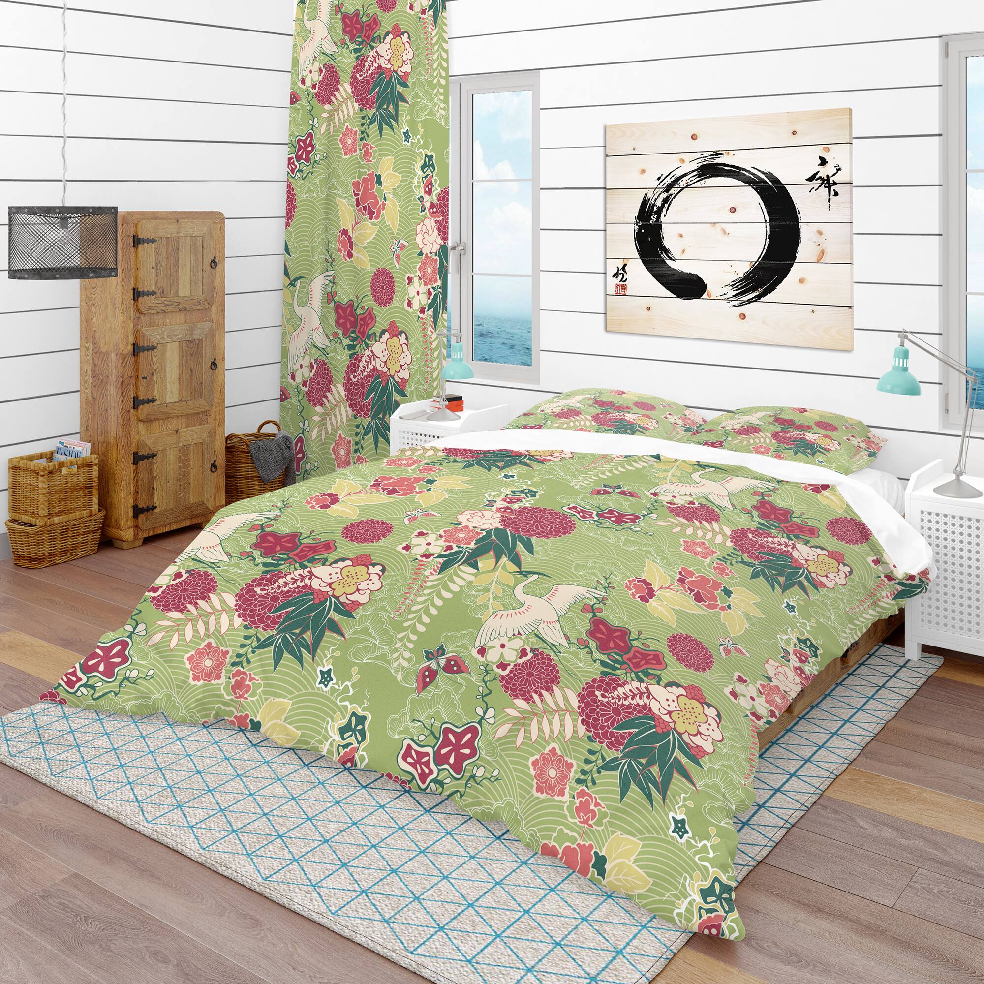 Designart 'Oriental Silk Pattern' Asian Bedding Set - Duvet Cover & Shams