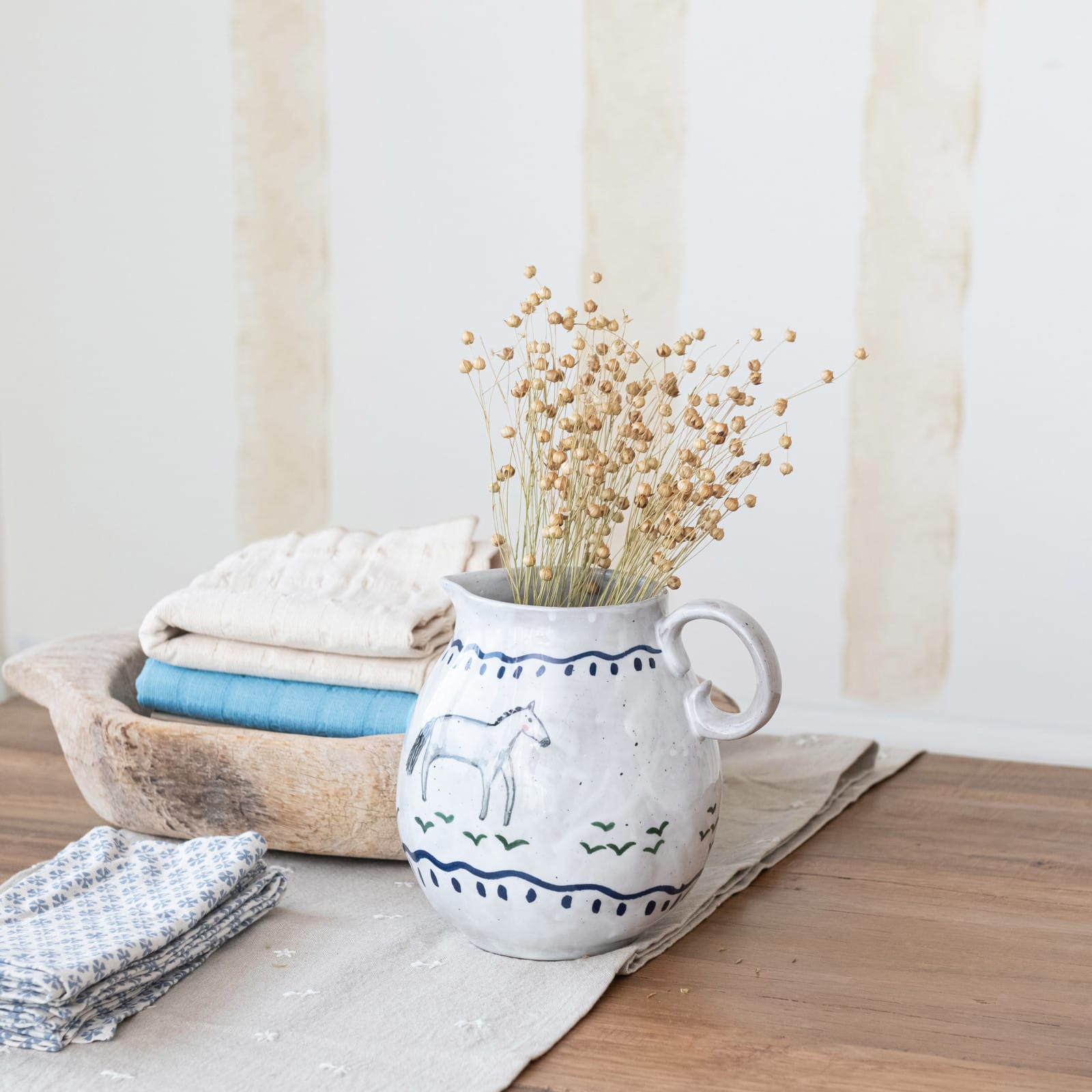 Hello Honey® 108" Natural Floral Embroidery Cotton Table Runner