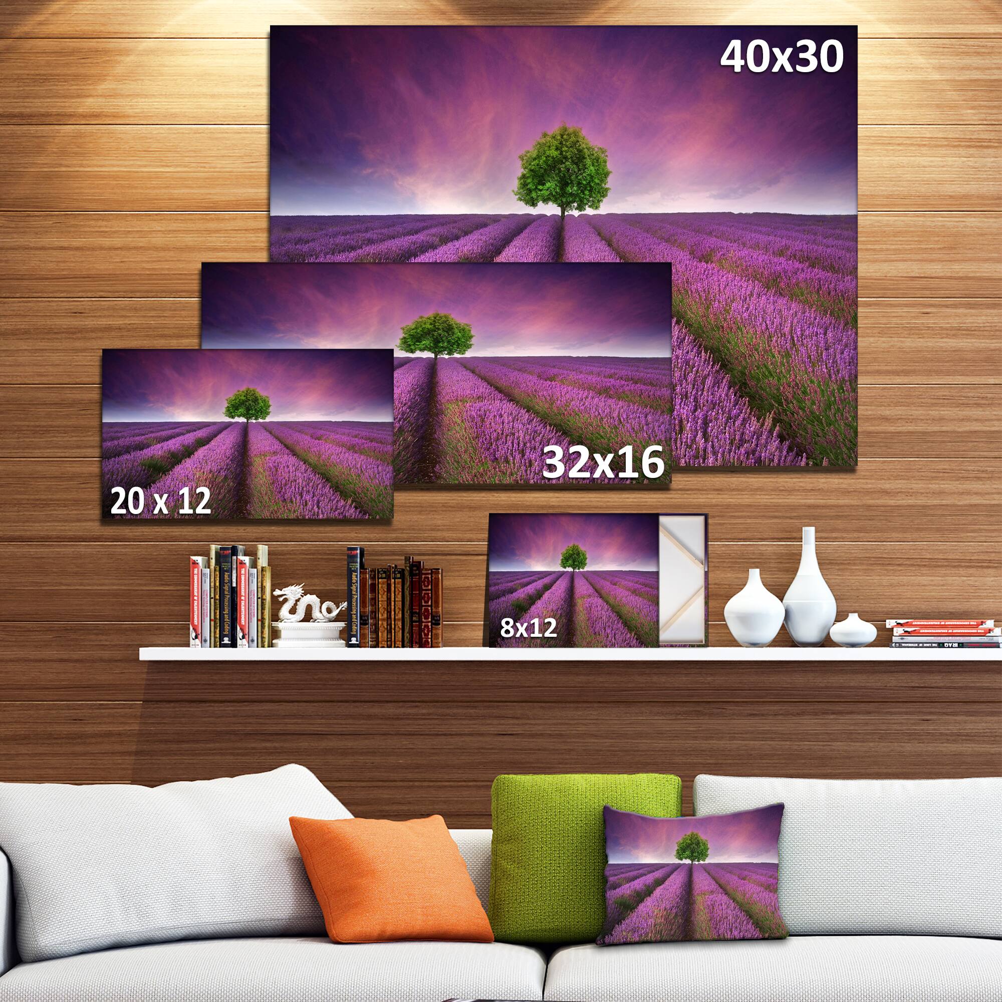 Designart - Lavender Field Sunset with Single Tree
