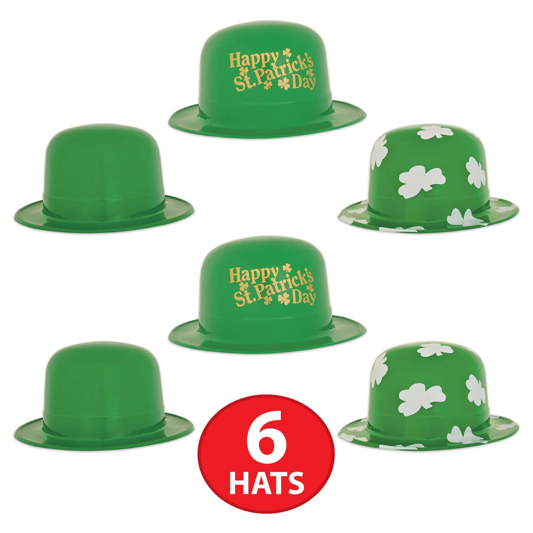 Beistle Green St Patrick's Plastic Derby Hats, 6ct.