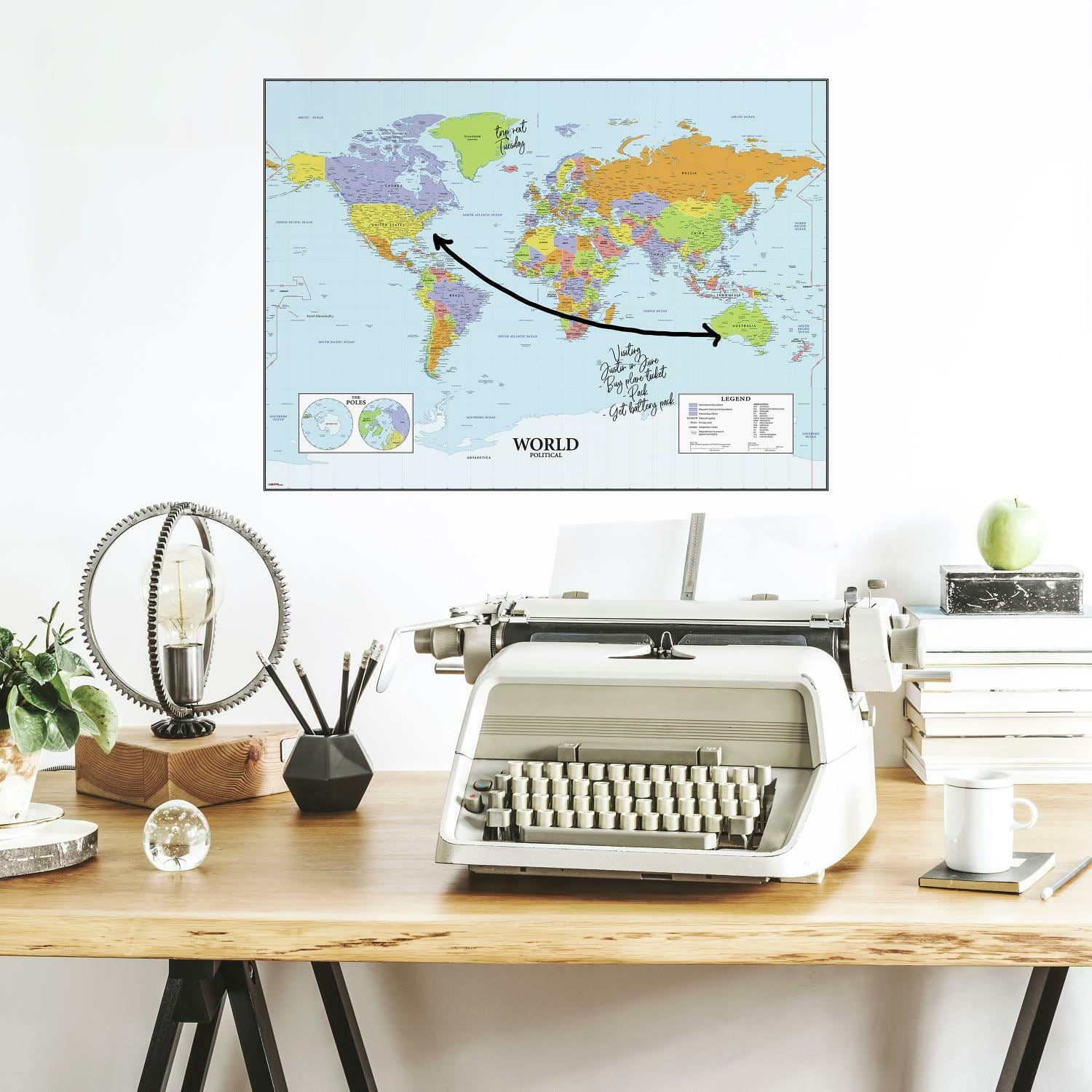 RoomMates Dry Erase Map Of The World Peel & Stick Decals