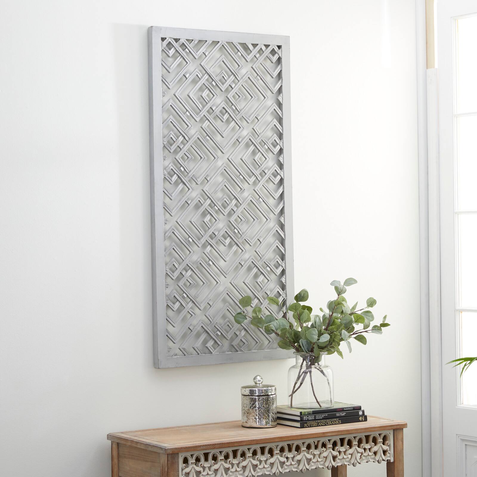 48" White Wood Abstract Farmhouse Wall Décor