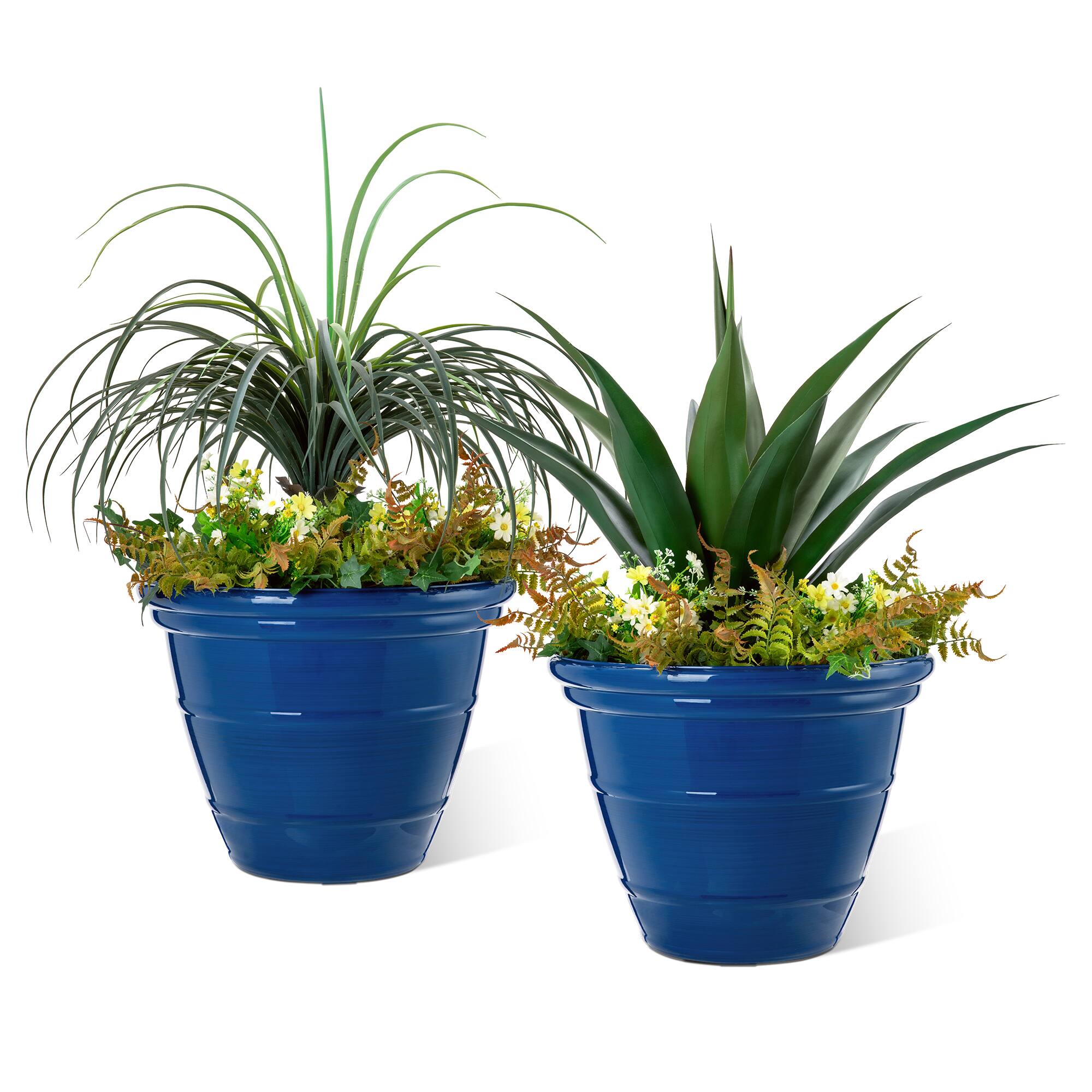 Glitzhome® Round Faux Ceramic Pot Plastic Planter Set
