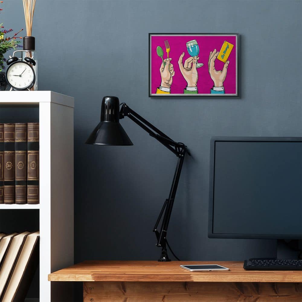 Stupell Industries Eat Drink Be Merry Neon Pink Framed Wall Art