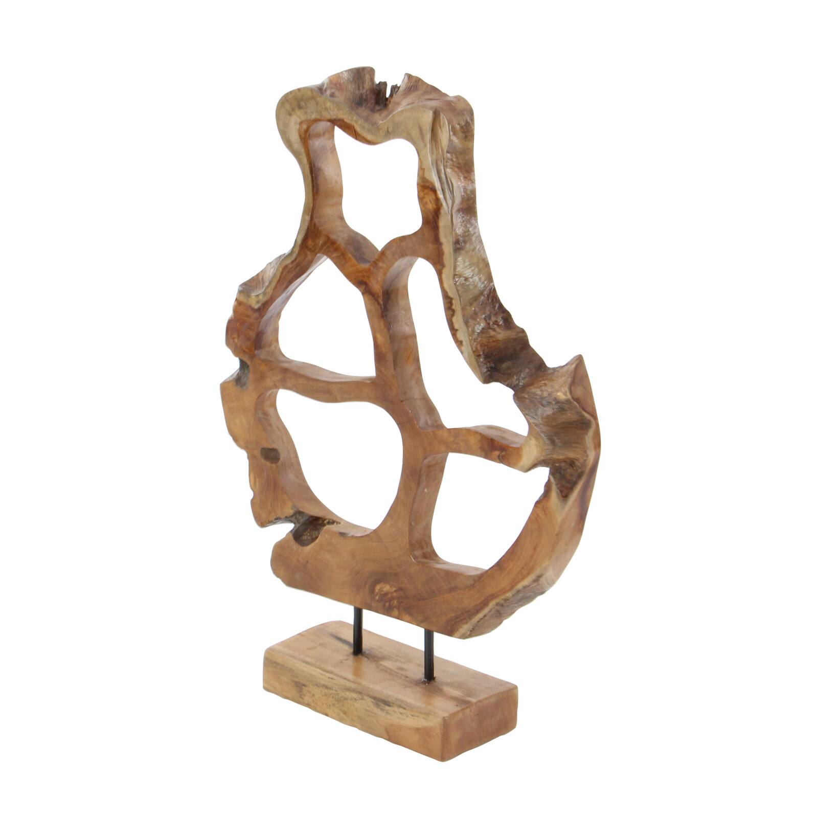 25" Brown Teak Wood Contemporary Sculpture