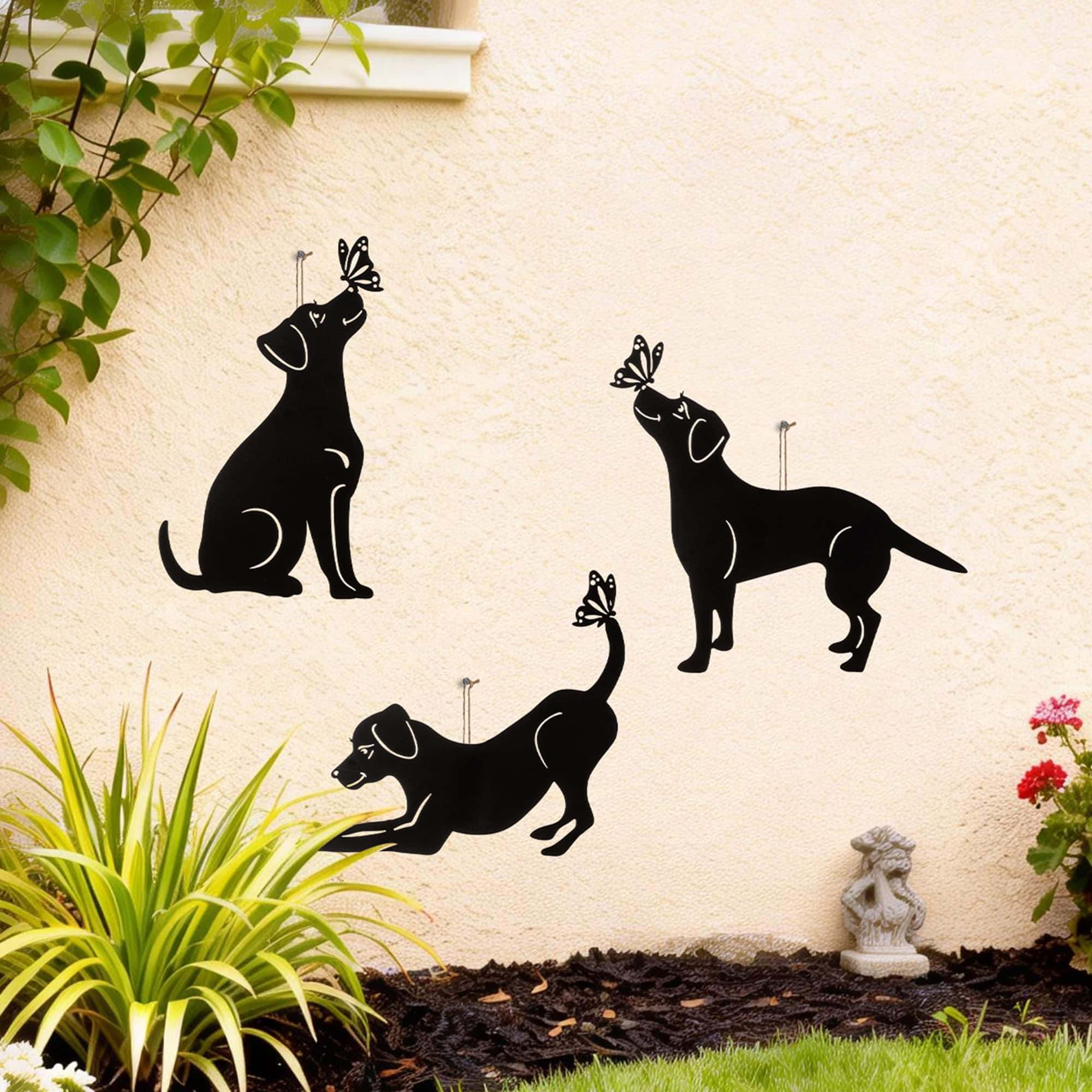 Glitzhome® 20" 2-in-1 Set of 3 Painted Metal Dog Silhouette Garden Picks & Wall Decor