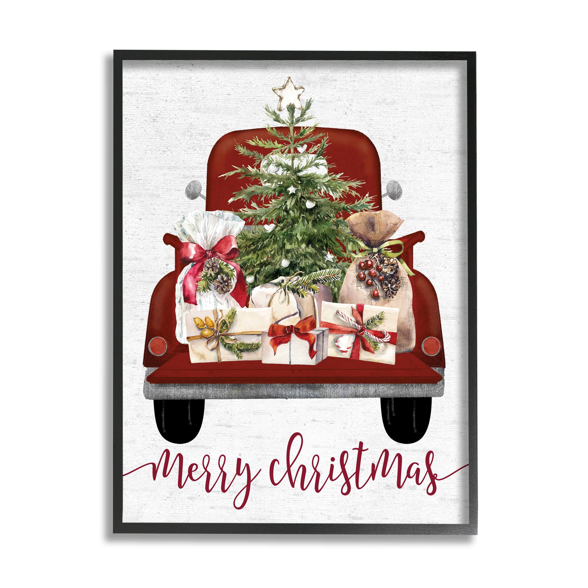 Stupell Industries Merry Christmas Holiday Presents Framed Giclee Art