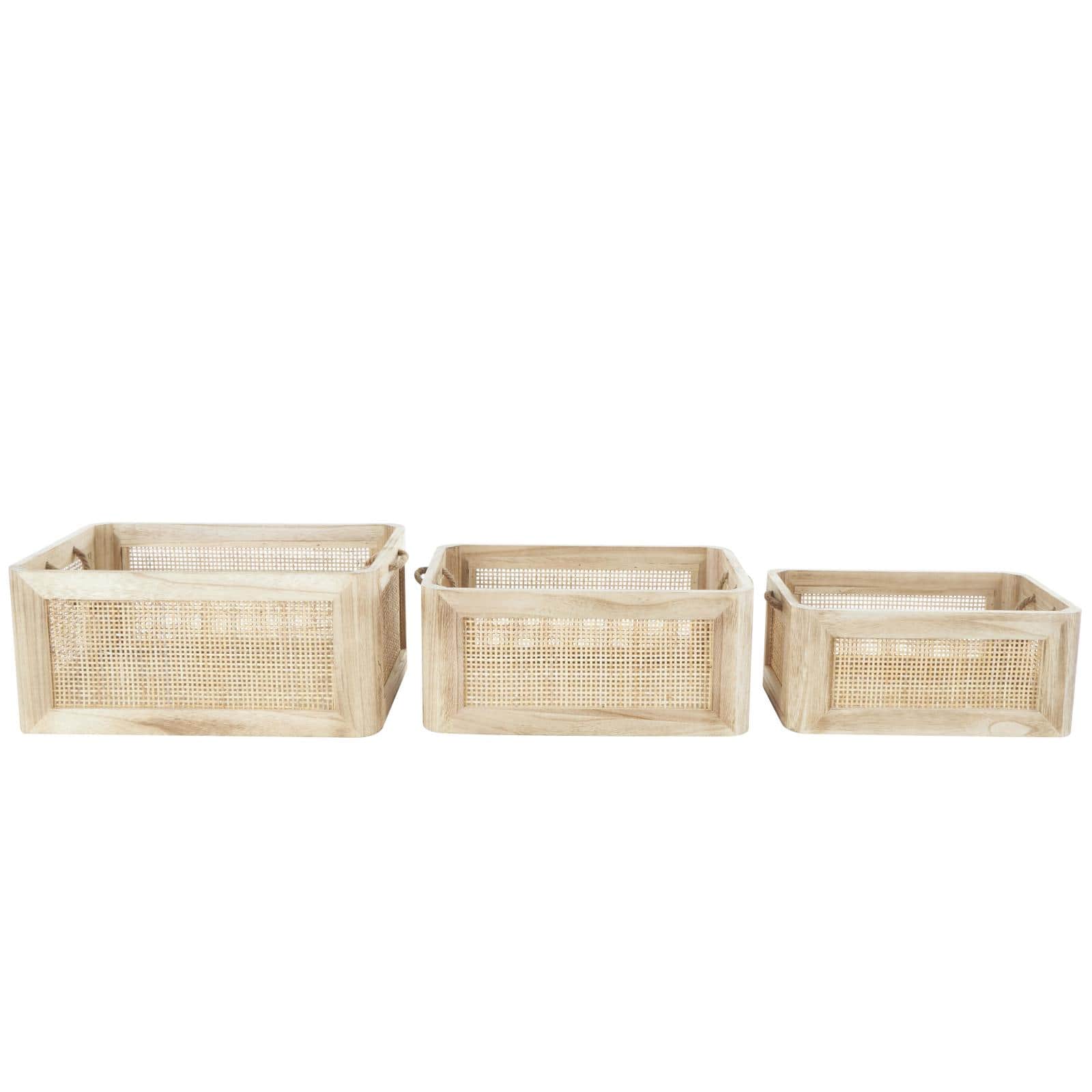Light Brown Rattan Woven Basket with Rope Handles