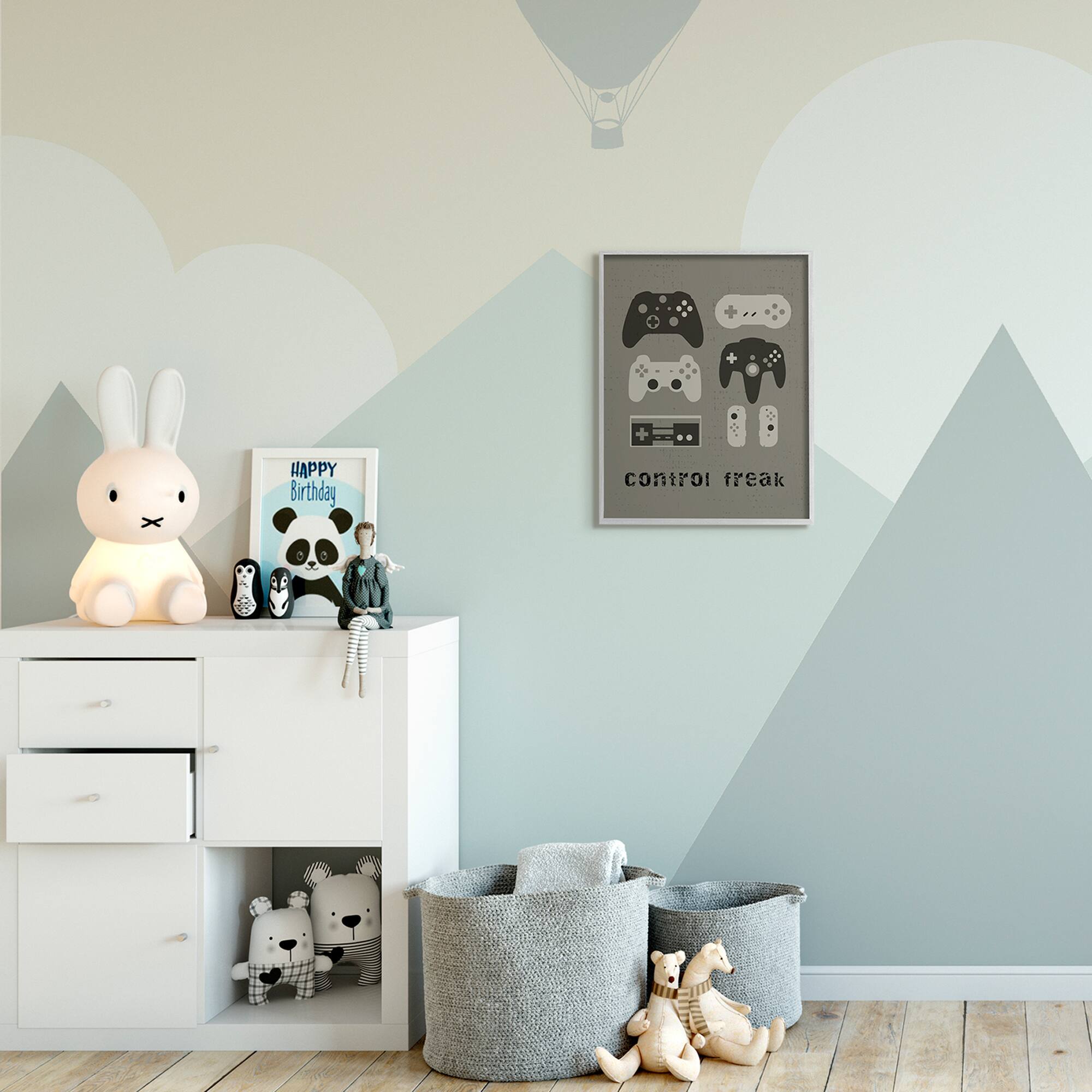 Stupell Industries Control Freak Distressed Pattern Black Grey Controllers in Frame Wall Art