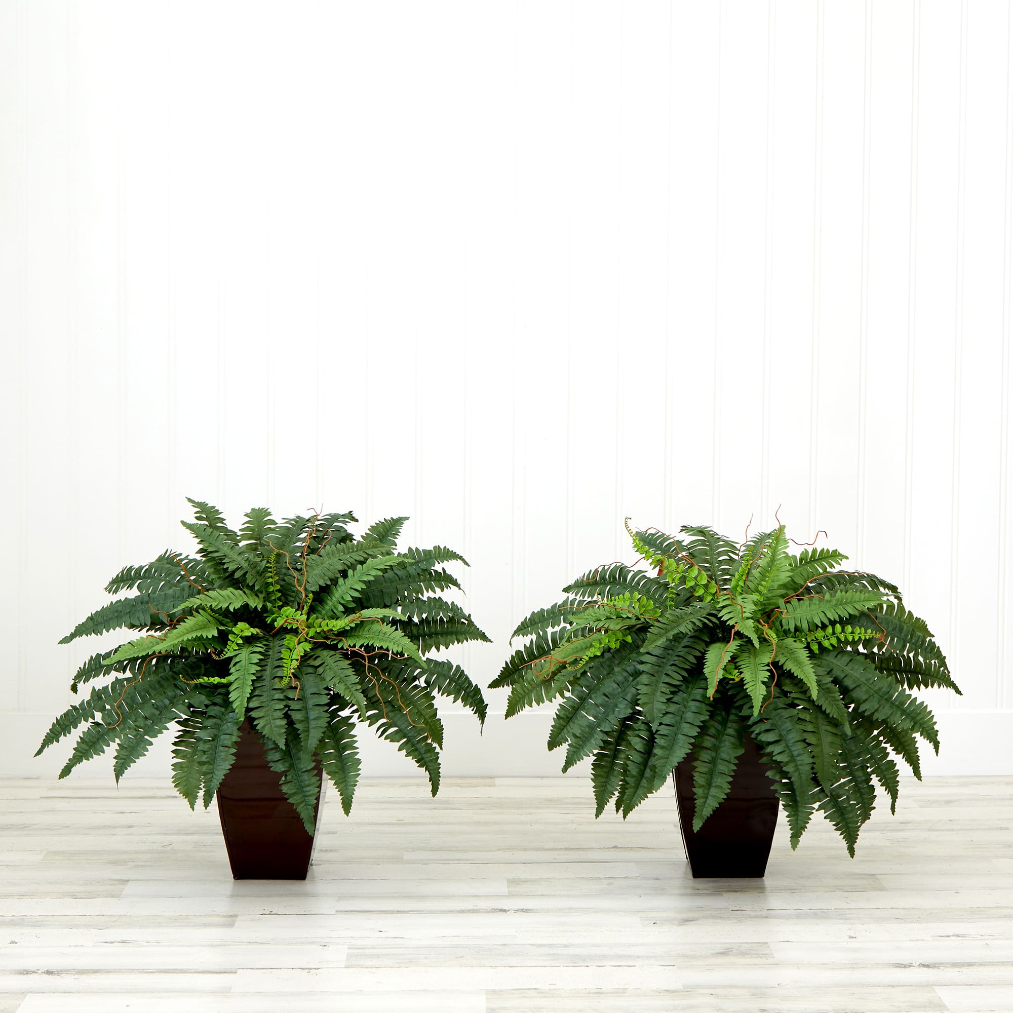 23" Artificial Boston Fern Plant with Tapered Bronze Square Metal Planter