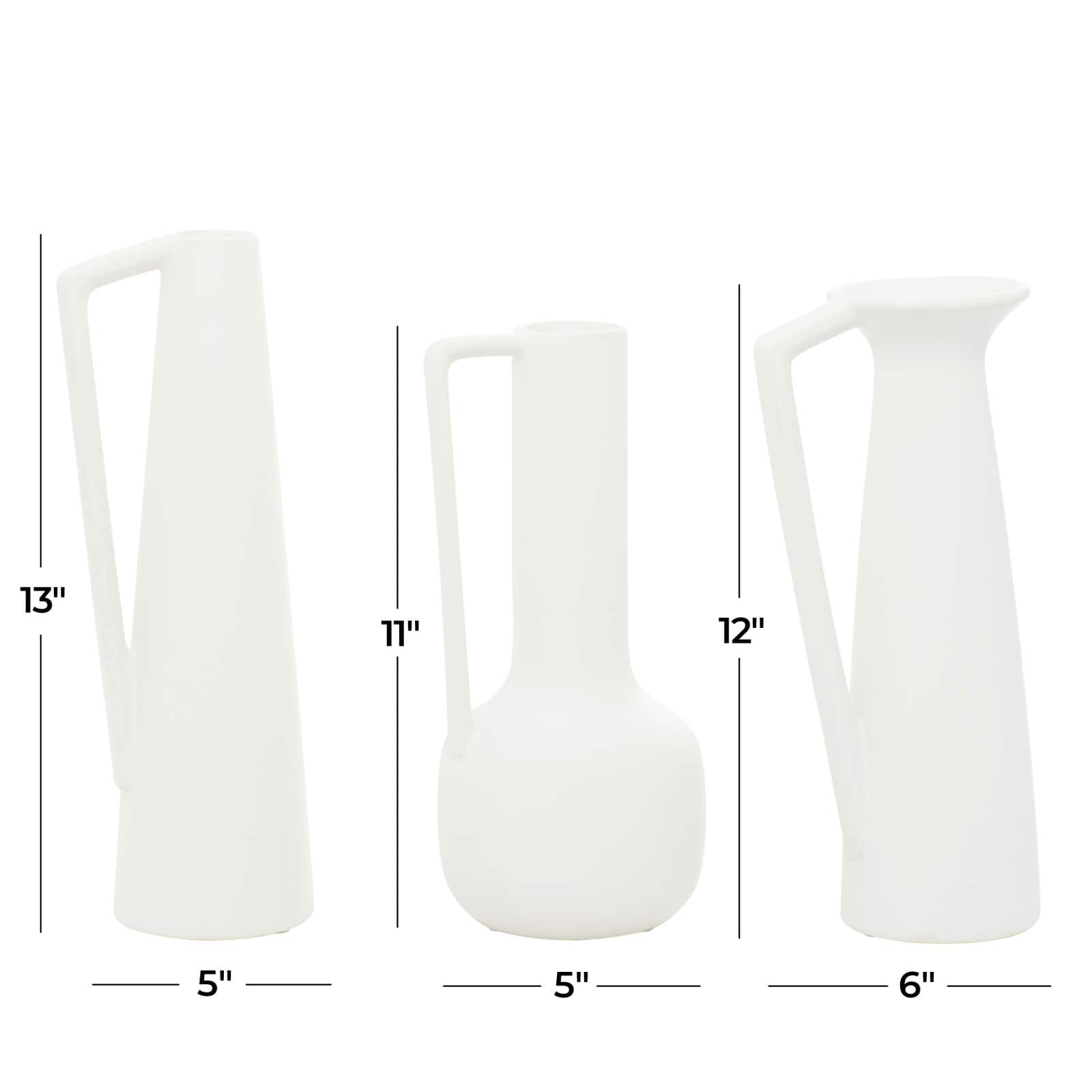 CosmoLiving by Cosmopolitan Set of 3 White Ceramic Modern Vase, 13", 12", 11"