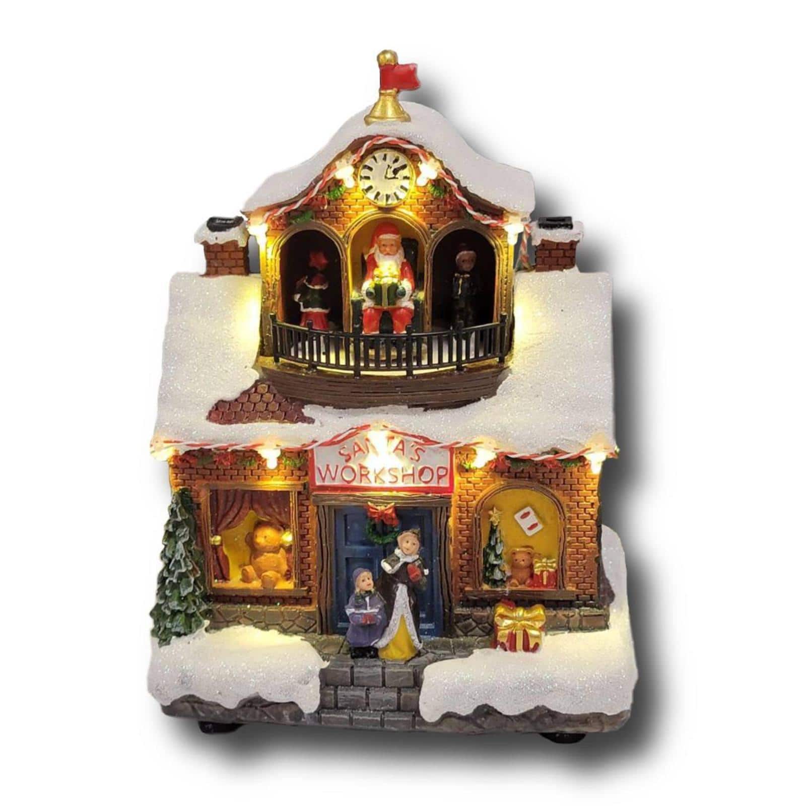 Wizardi 12" Christmas Village Santa's Workshop with LED Lights