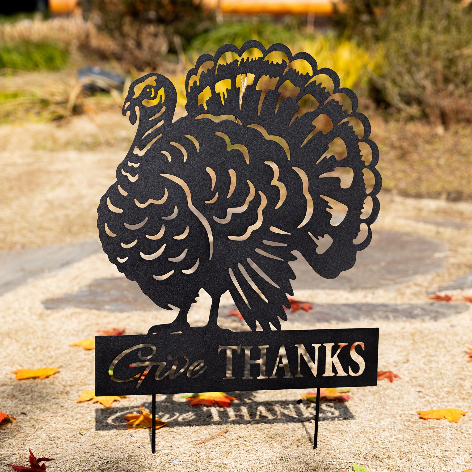 Glitzhome® 30" Thanksgiving Metal Silhouette Turkey Yard Stake