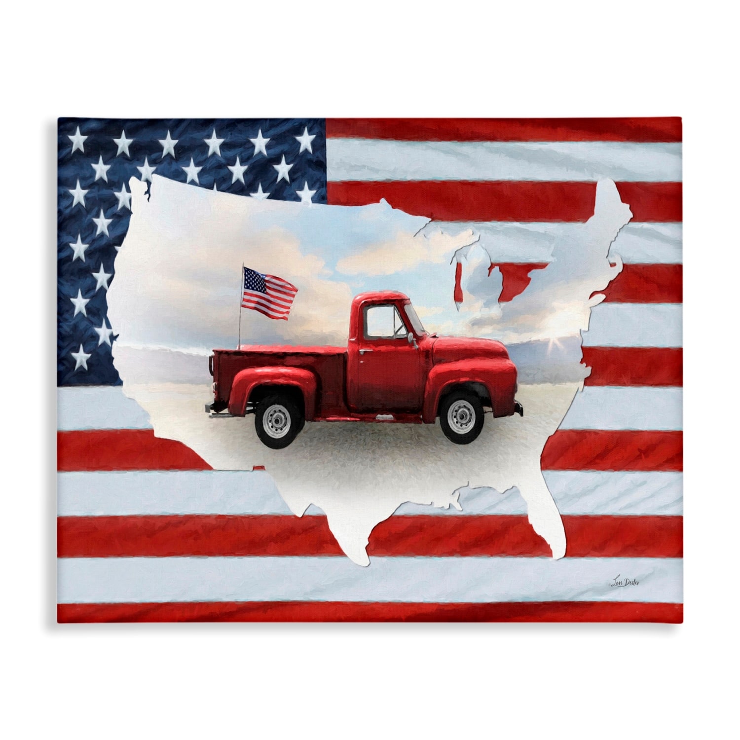 Stupell Industries Farmhouse American Flag Canvas Wall Art