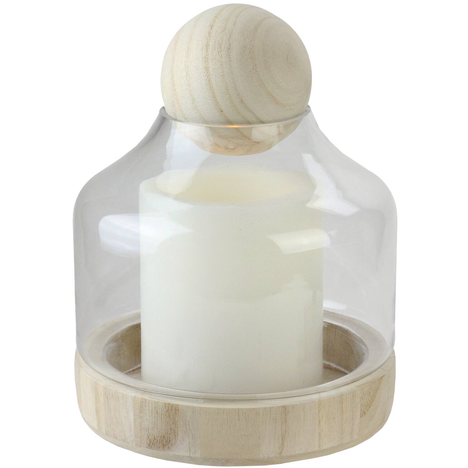 7" Transparent Glass Hurricane with Decorative Wooden Lid
