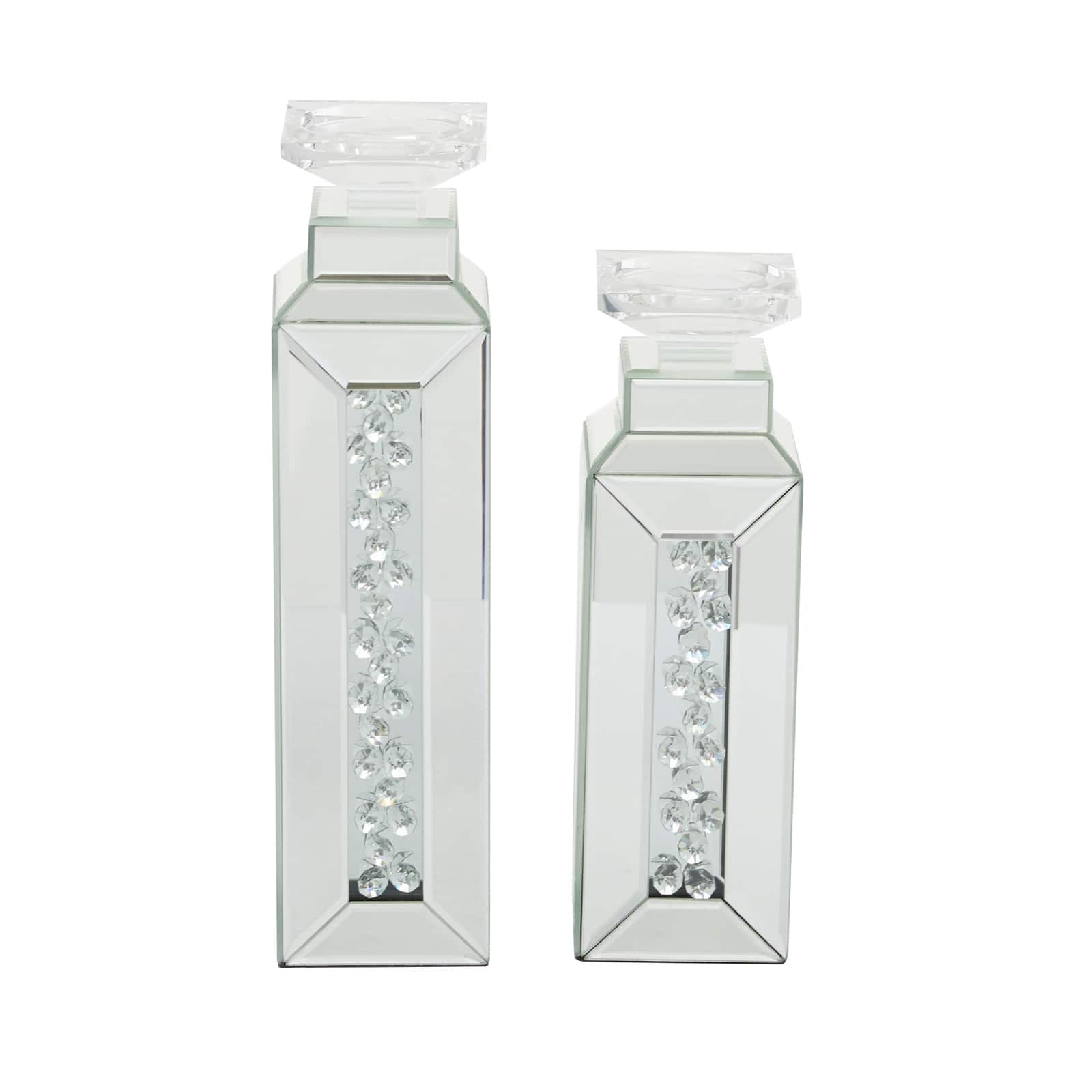 Silver Wood Glam Candle Holder Set